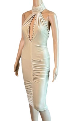 Versace F/W 2004 Runway Plunging Keyhole Cutout Back Studded Detail Dress