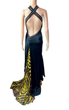 Versace F/W 2004 Runway Studded Plunging Keyhole Neckline Evening Dress Gown