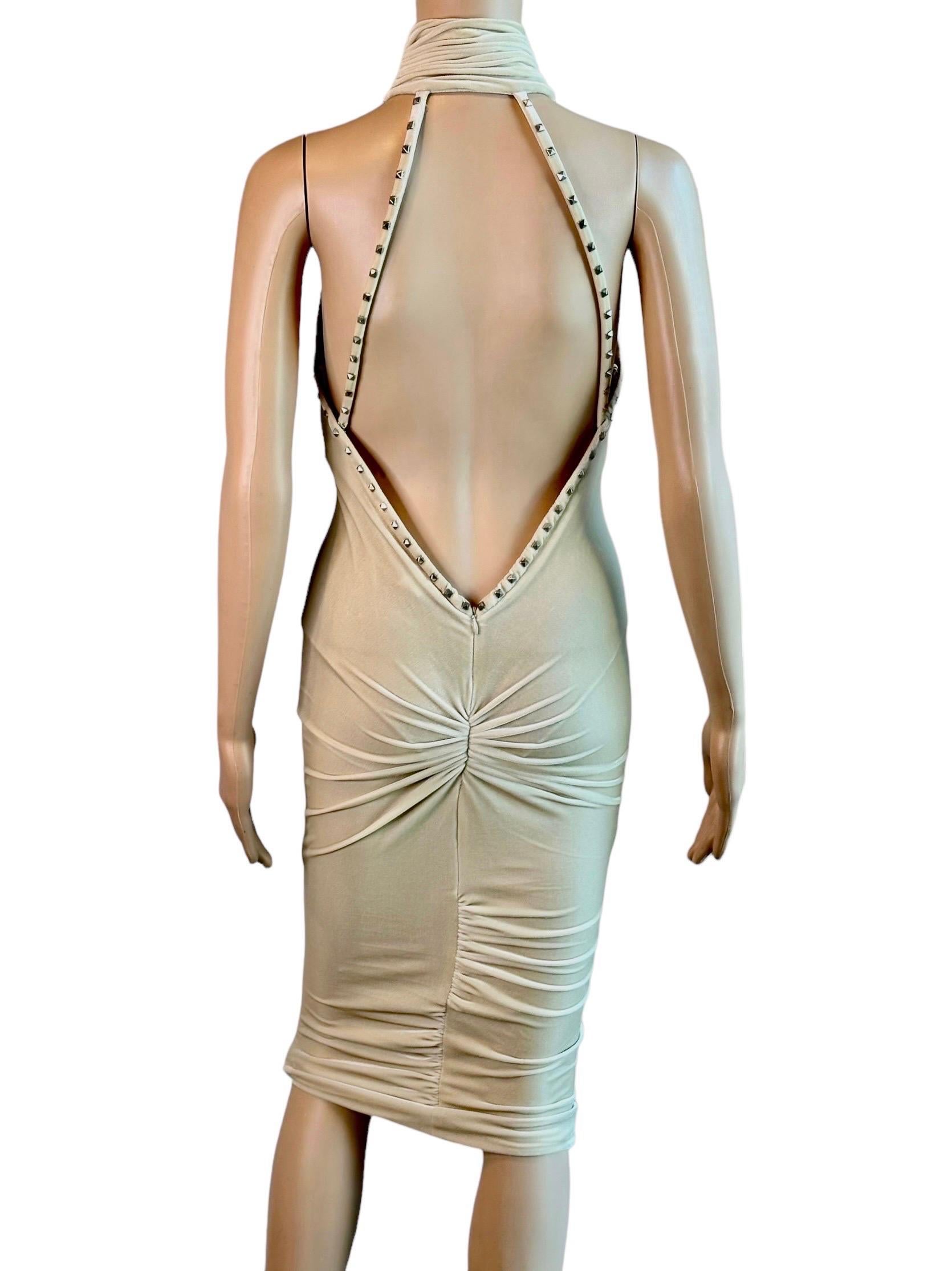 Versace F/W 2004 Runway Unworn Plunging Keyhole Cutout Back Studded Detail Dress For Sale 5
