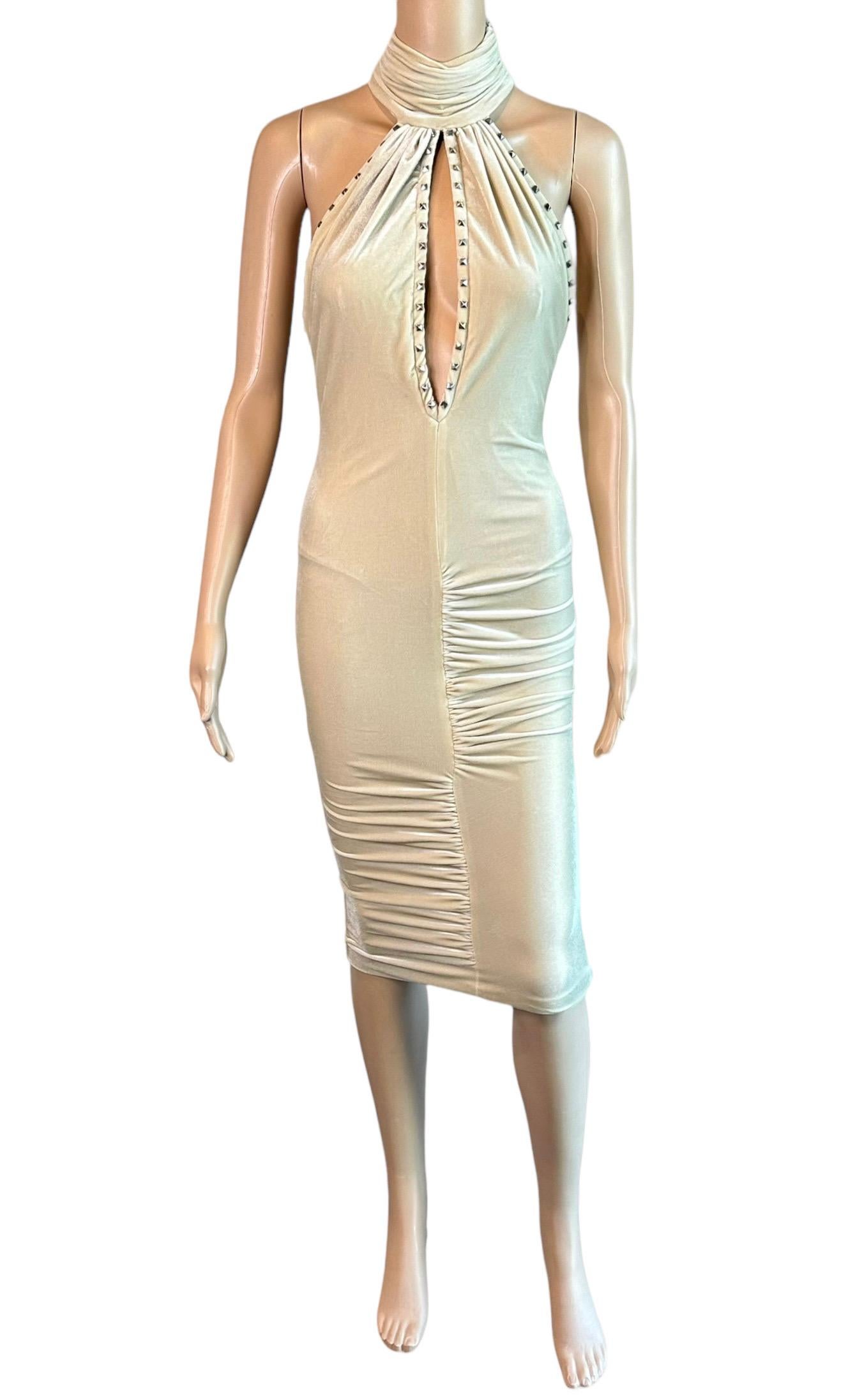 Versace F/W 2004 Runway Unworn Plunging Keyhole Cutout Back Studded Detail Dress For Sale 2