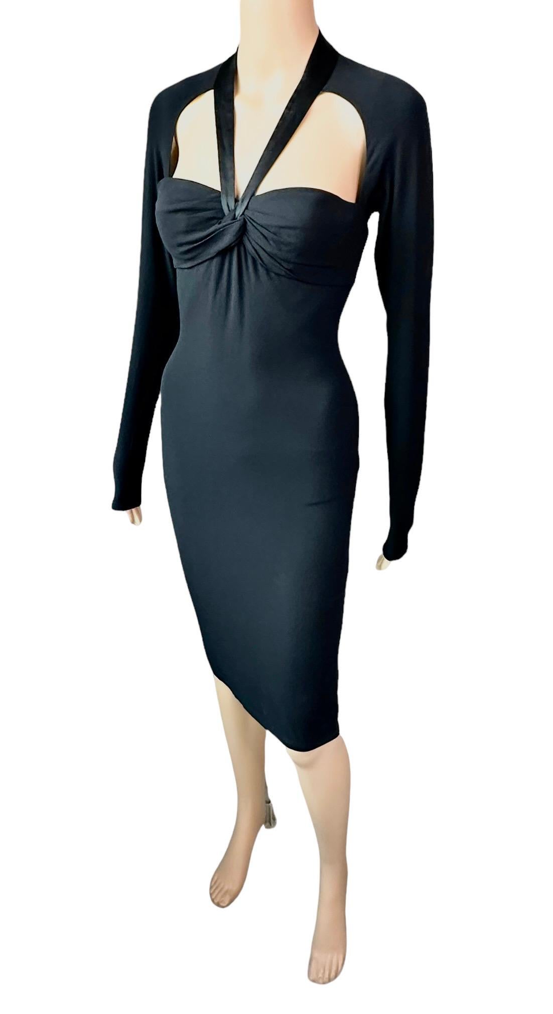 Women's Versace F/W 2005 Bustier Plunging Neckline Cutout Black Dress For Sale