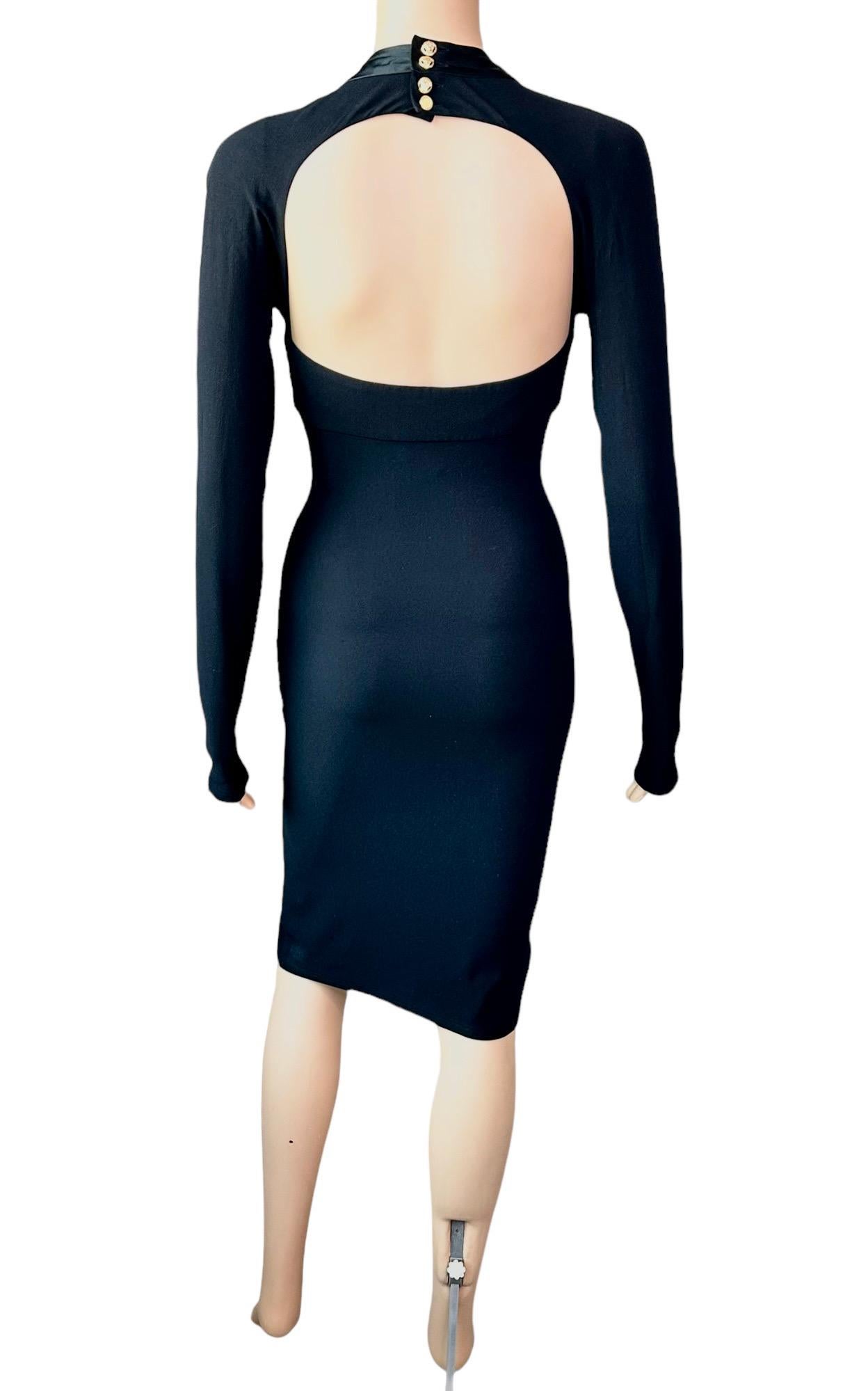 Versace F/W 2005 Bustier Plunging Neckline Cutout Black Dress For Sale 1