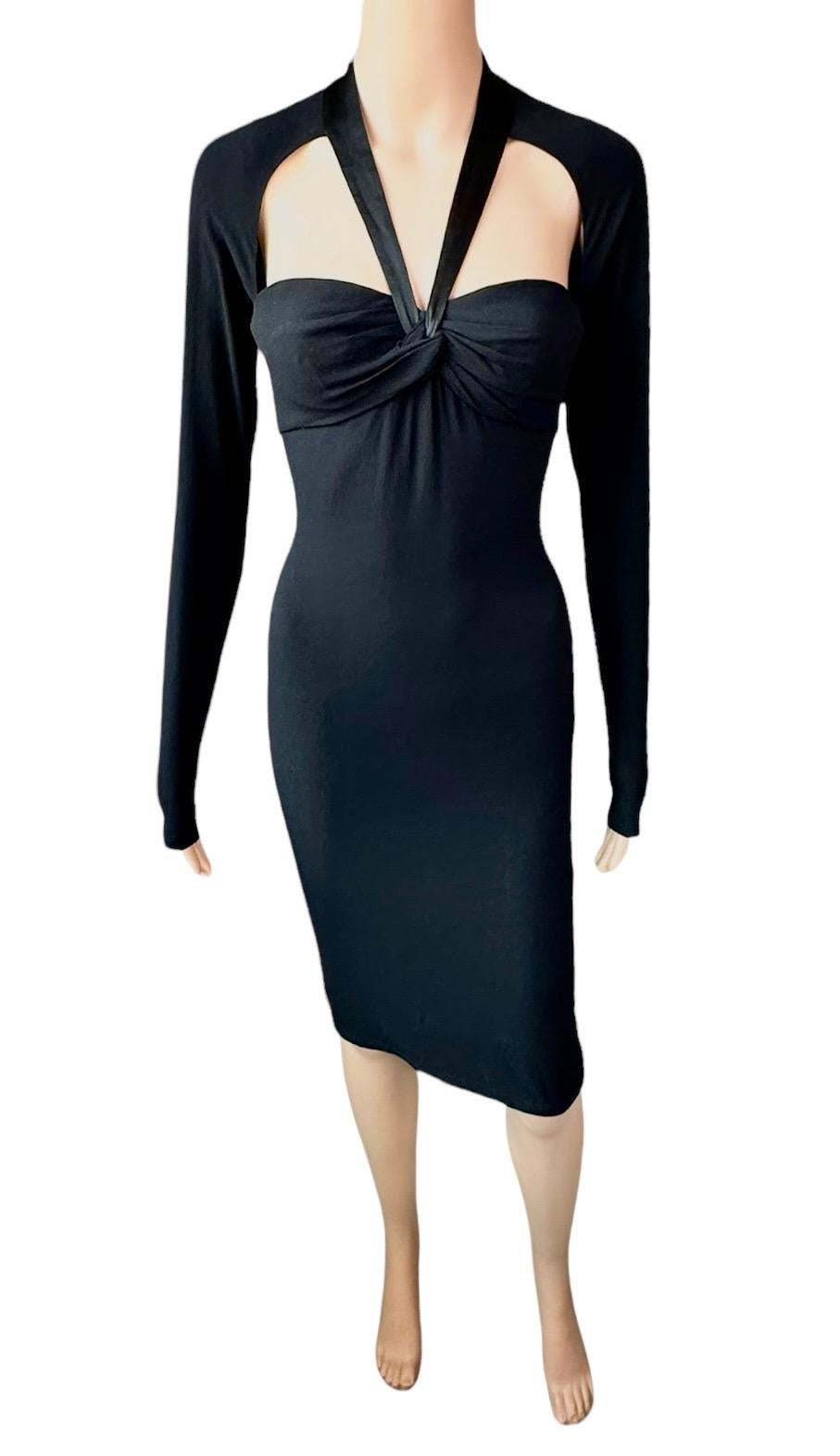Versace F/W 2005 Bustier Plunging Neckline Cutout Black Dress For Sale 2