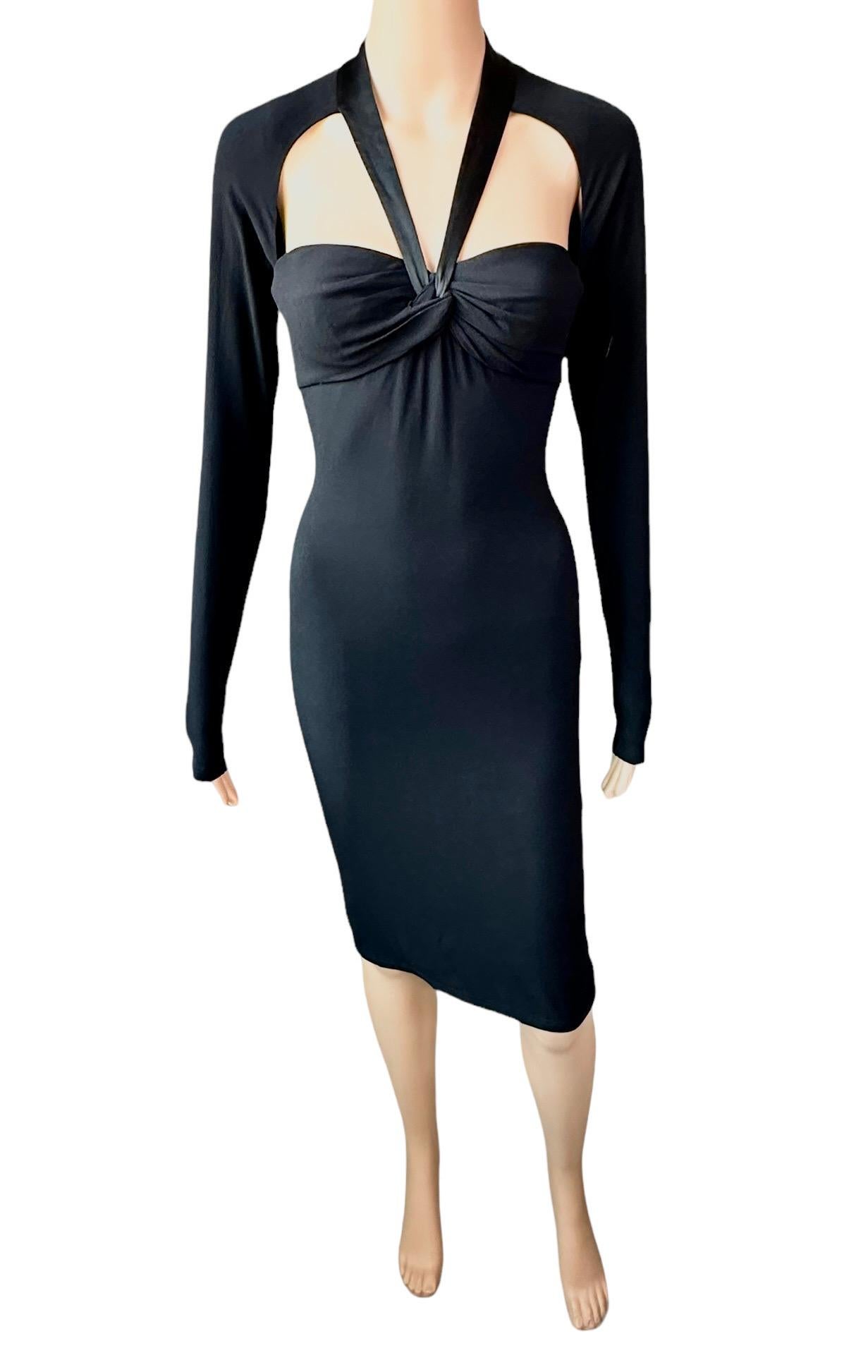Versace F/W 2005 Bustier Plunging Neckline Cutout Black Dress For Sale 4