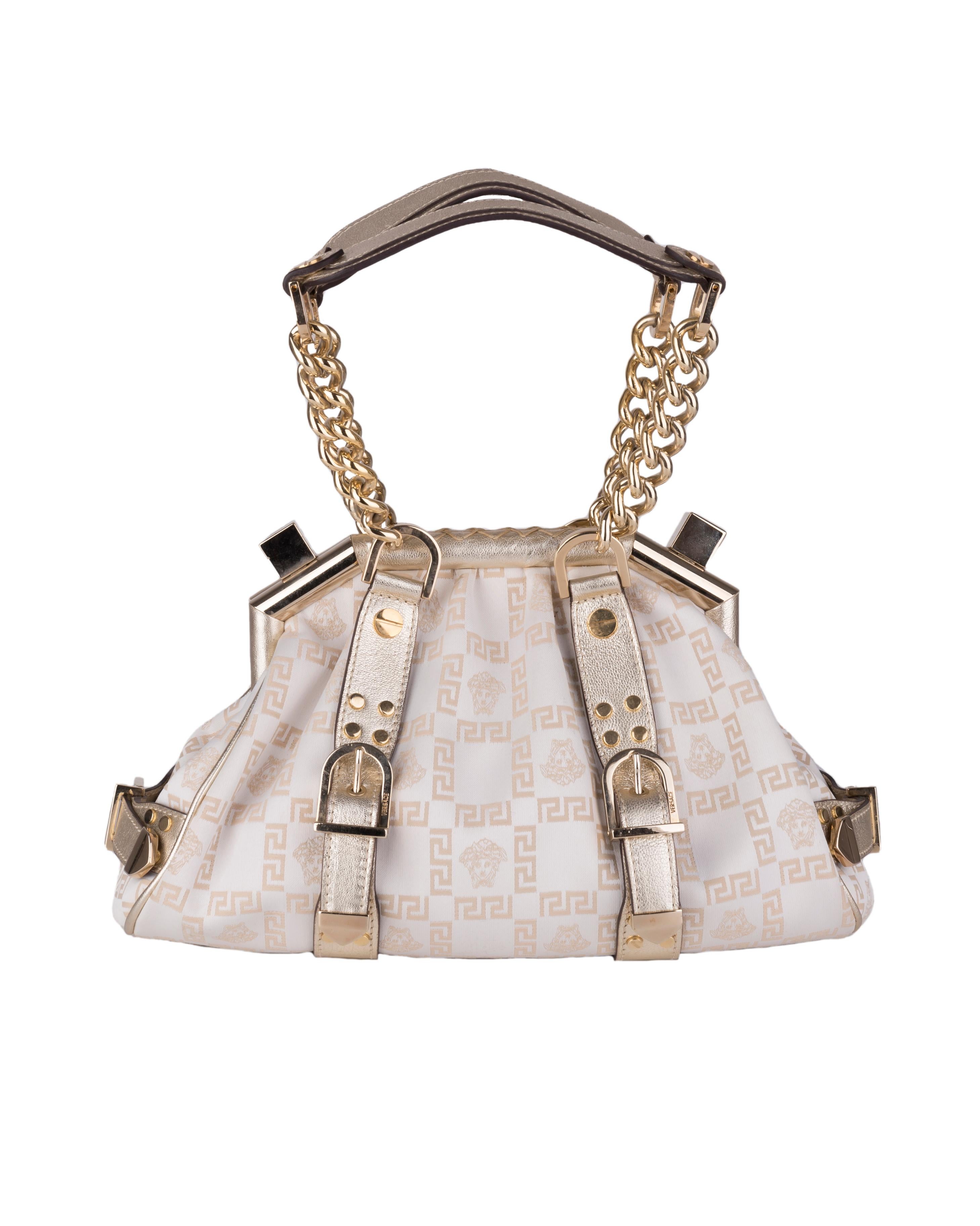 Versace F/W 2005 gold leather canvas Madonna Frame bag In Excellent Condition For Sale In Rome, IT