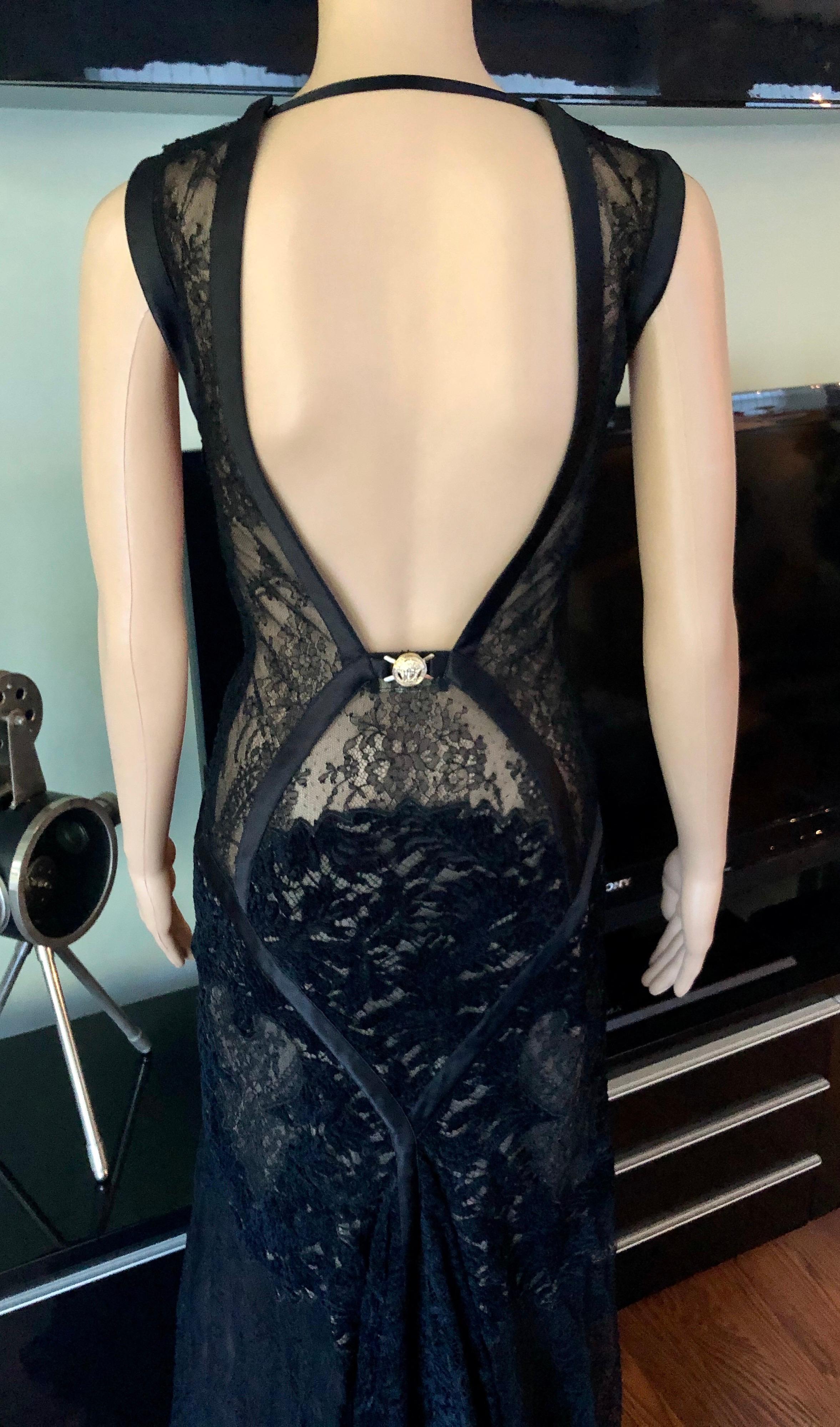 Versace F/W 2005 Runway Bustier Sheer Lace Open Back Black Evening Dress Gown  For Sale 4