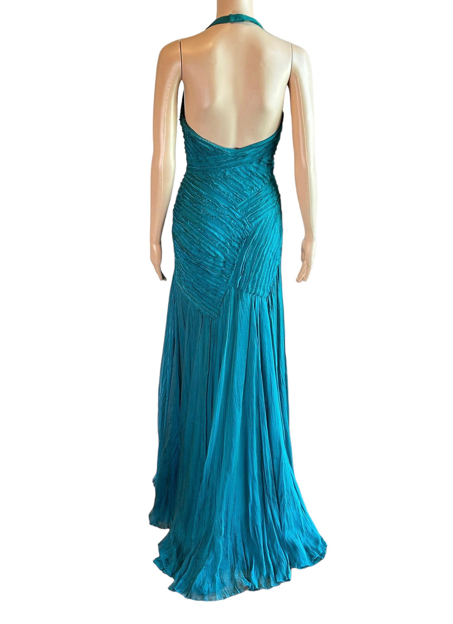 Versace F/W 2005 Runway Campaign Halter High Slit Slip Evening Dress Gown  For Sale 6
