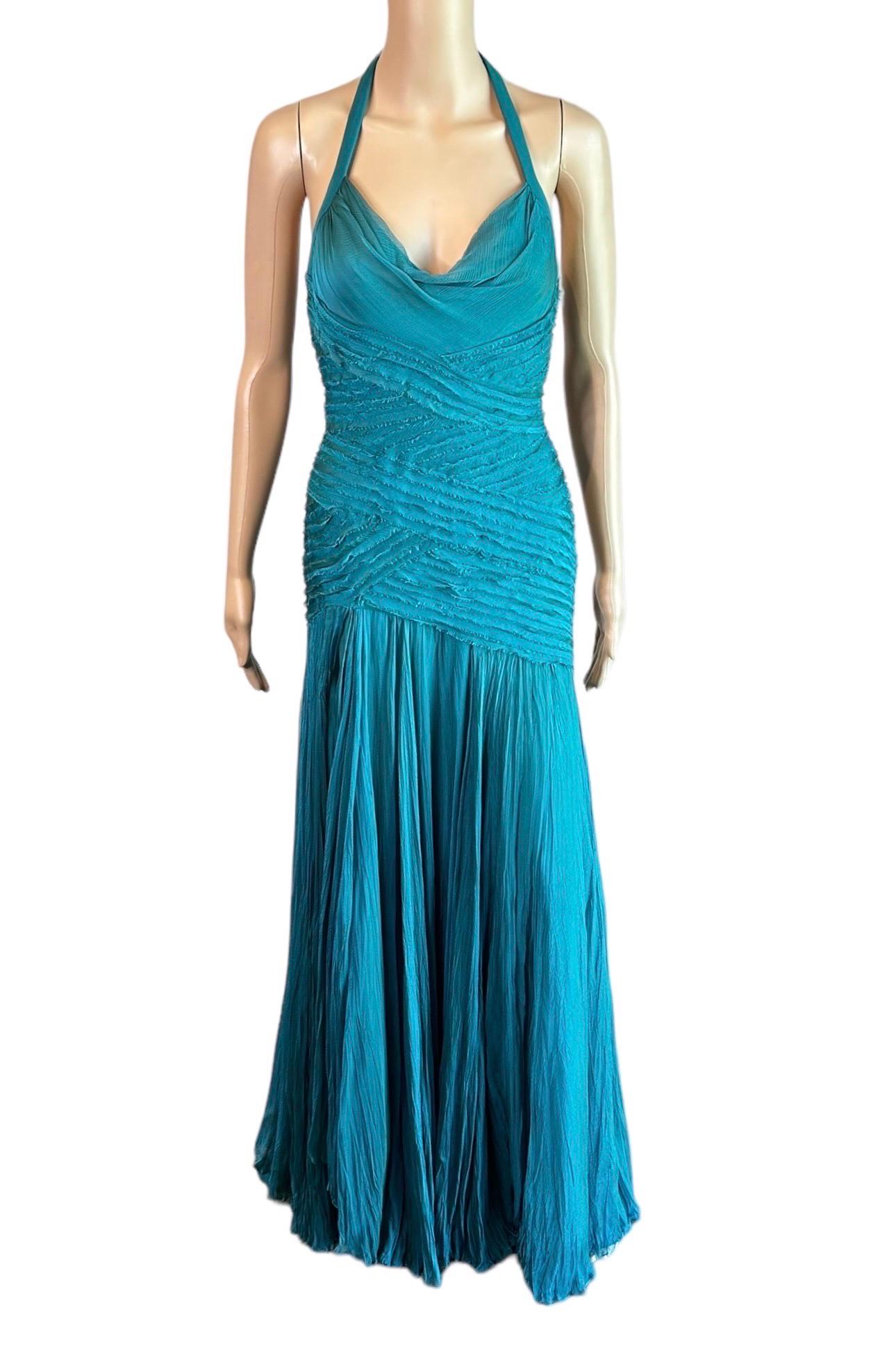Versace F/W 2005 Runway Campaign Halter High Slit Slip Evening Dress Gown  For Sale 7