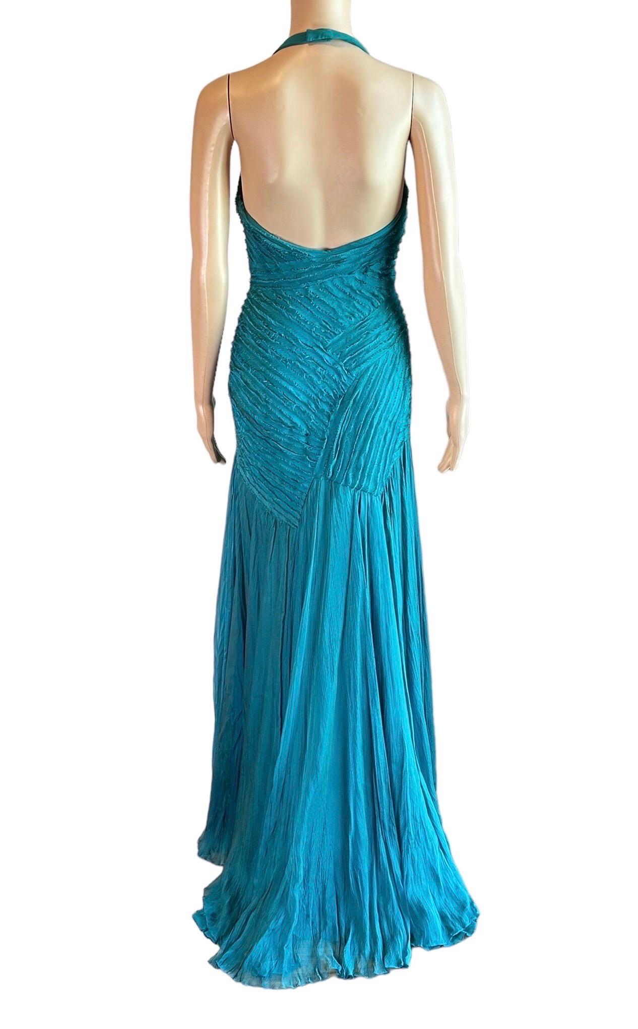 Versace F/W 2005 Runway Campaign Halter High Slit Slip Evening Dress Gown  For Sale 8