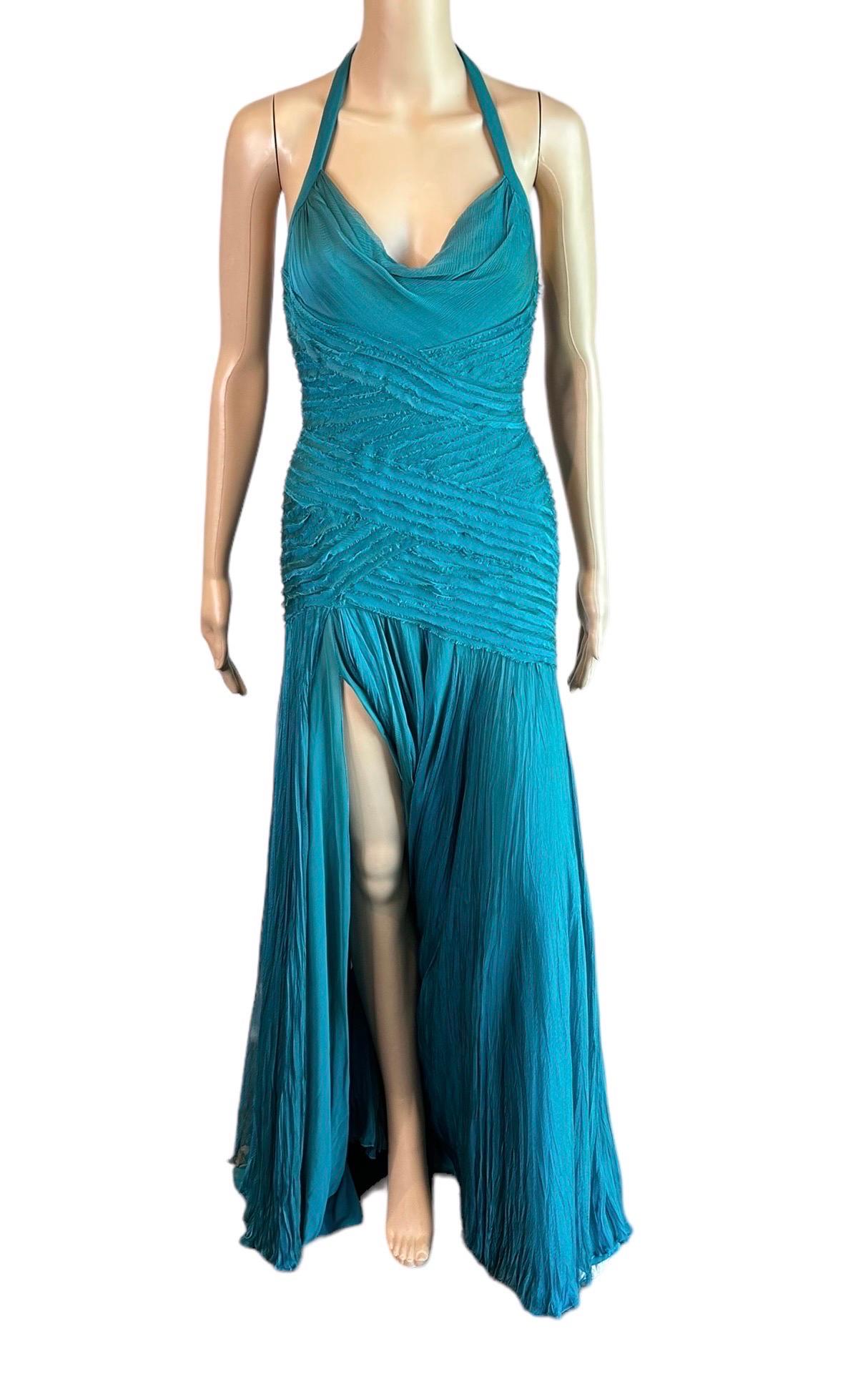 Versace F/W 2005 Runway Campaign Halter High Slit Slip Evening Dress Gown  For Sale 9