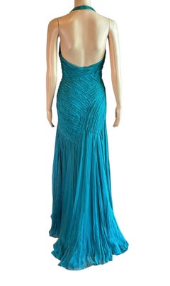 Versace F/W 2005 Runway Campaign Halter High Slit Slip Evening Dress Gown