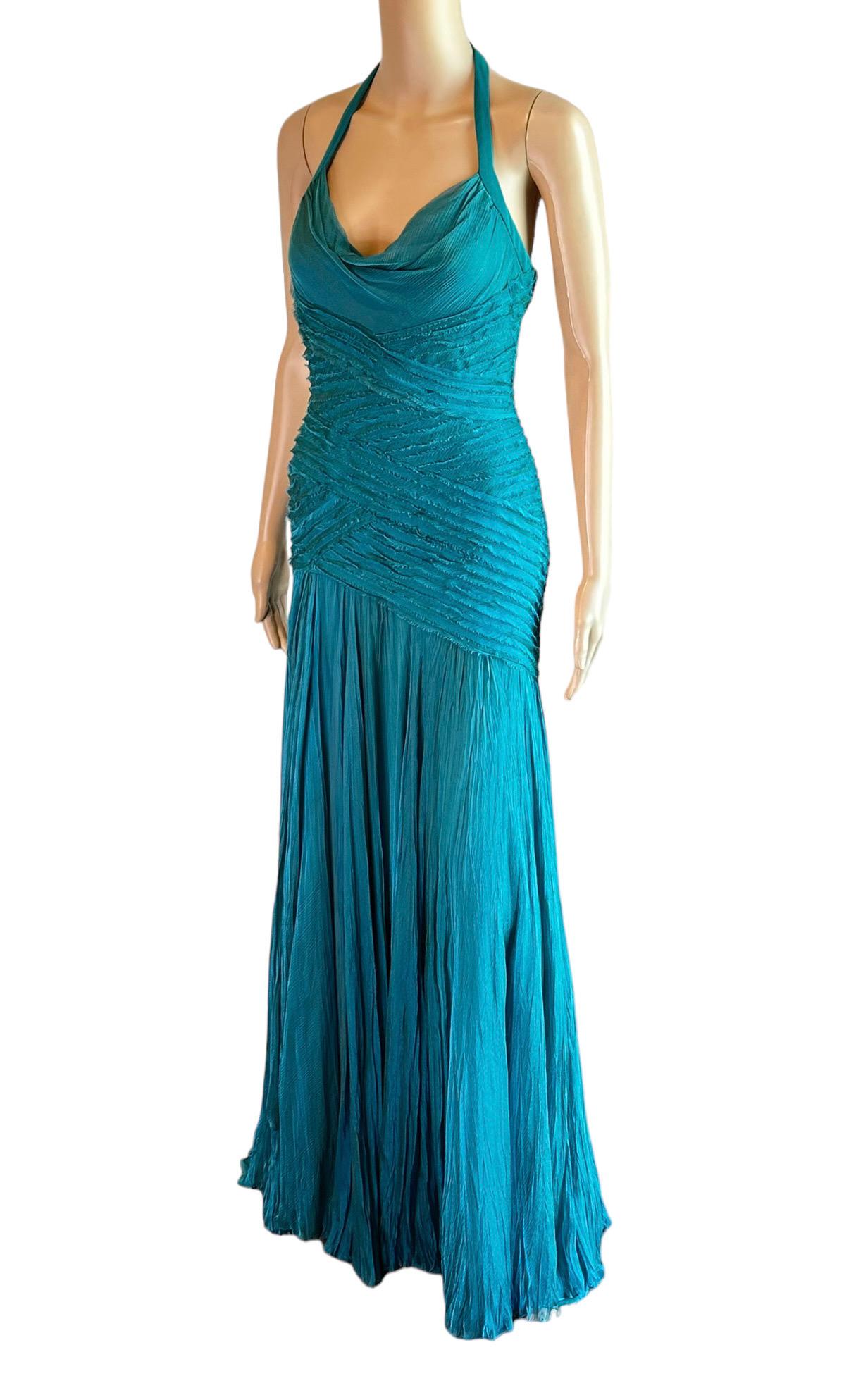 Versace F/W 2005 Runway Campaign Halter High Slit Slip Evening Dress Gown  In Good Condition For Sale In Naples, FL