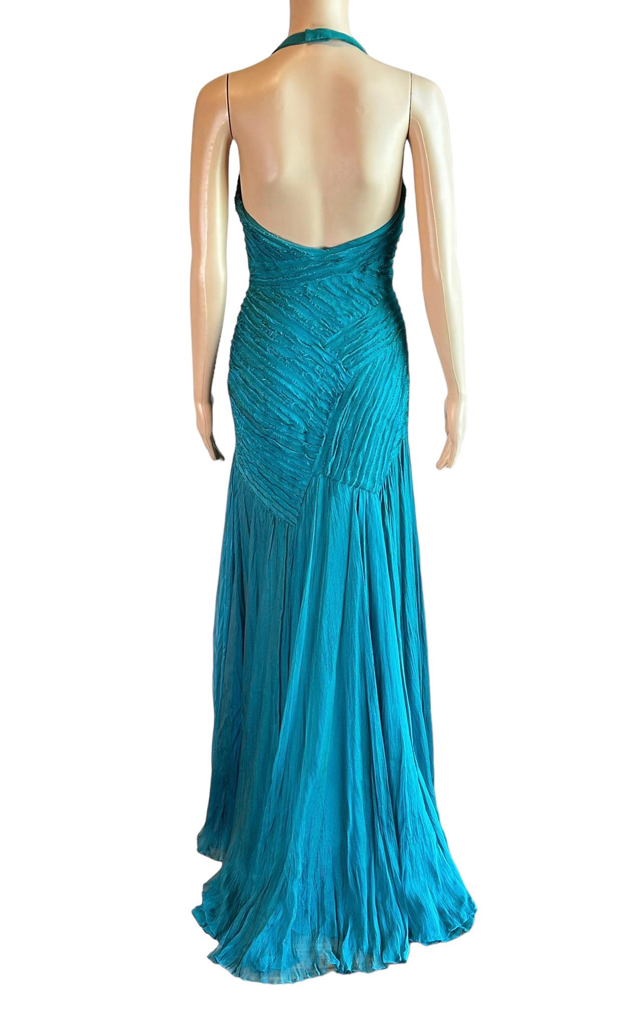 Versace F/W 2005 Runway Campaign Halter High Slit Slip Evening Dress Gown  For Sale 1