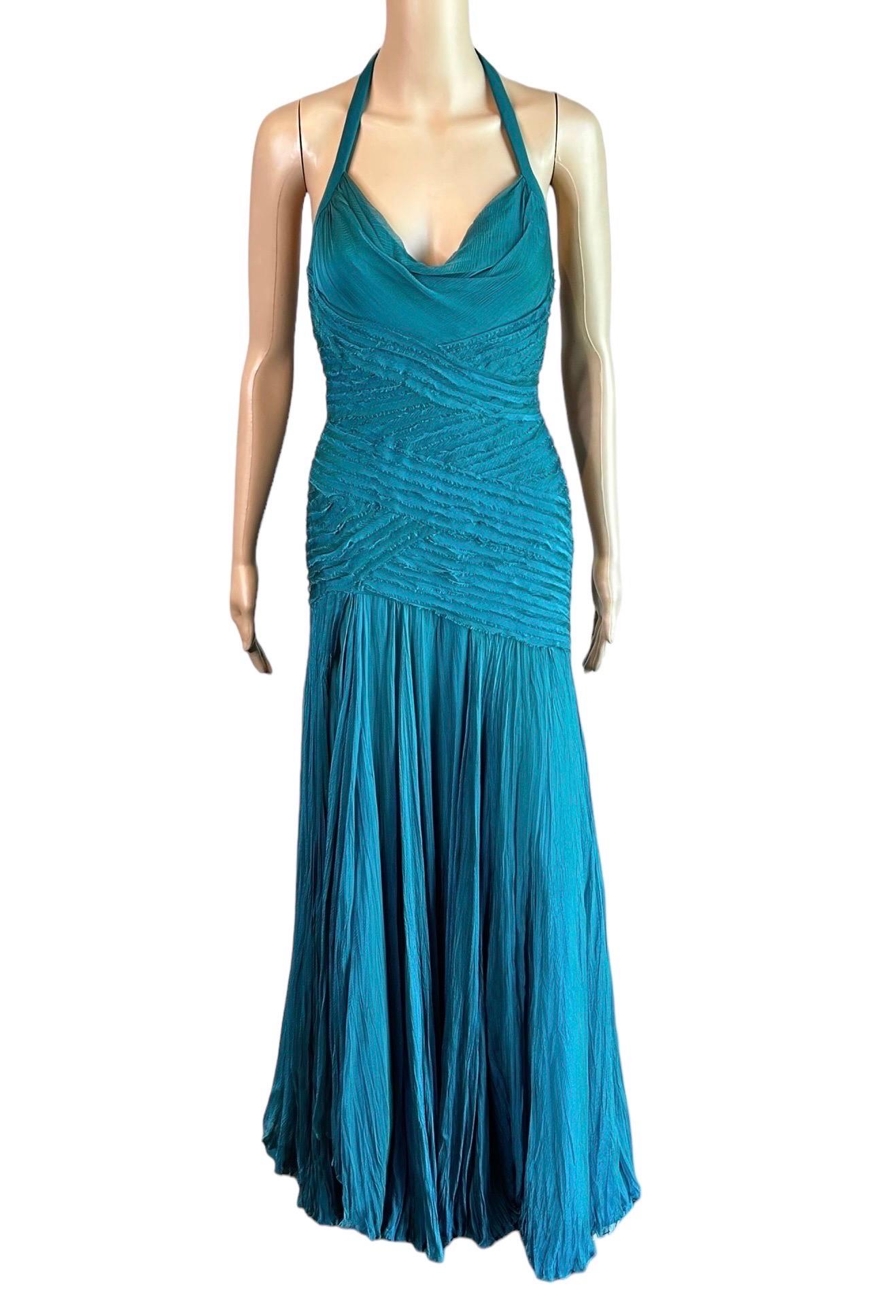 Versace F/W 2005 Runway Campaign Halter High Slit Slip Evening Dress Gown  For Sale 2