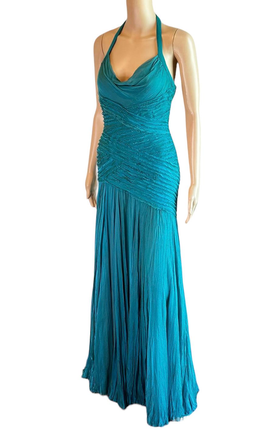Versace F/W 2005 Runway Campaign Halter High Slit Slip Evening Dress Gown  For Sale 3