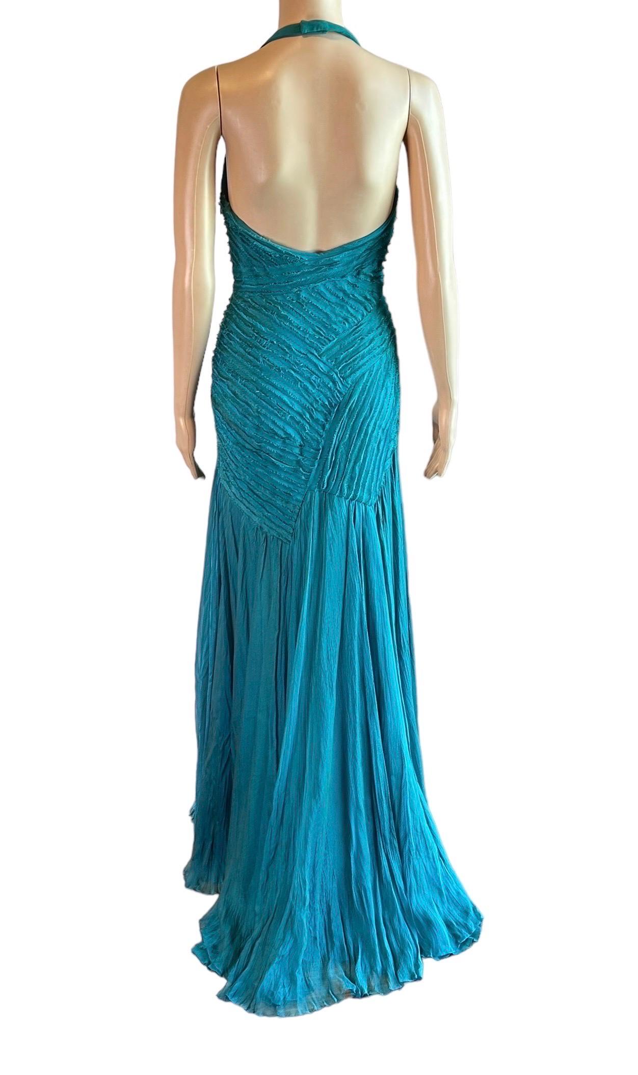 Versace F/W 2005 Runway Campaign Halter High Slit Slip Evening Dress Gown 3