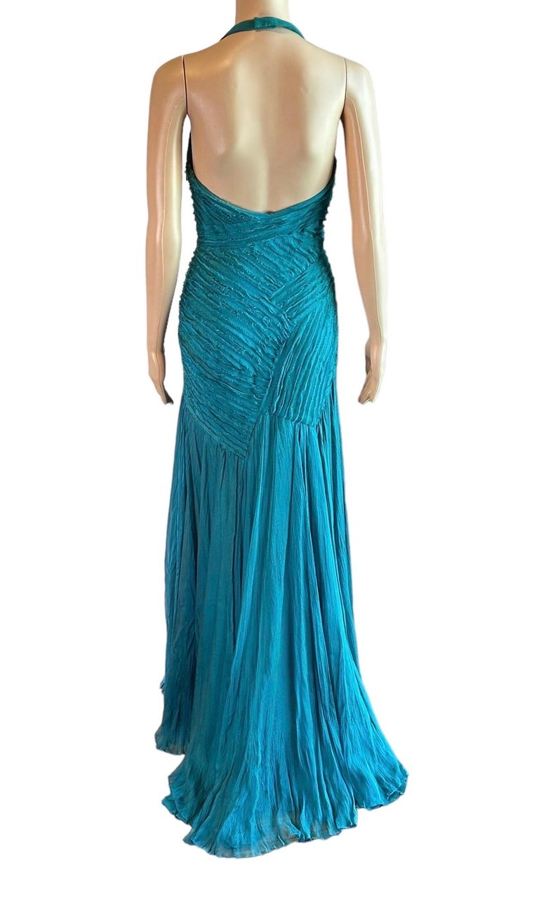 Versace F/W 2005 Runway Campaign Halter High Slit Slip Evening Dress Gown Versace F/W 2005 Runway Campaign Halter High Slit Slip Evening Dress Gown