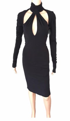 Versace F/W 2005 Runway Plunging Neckline Cutout Black Dress