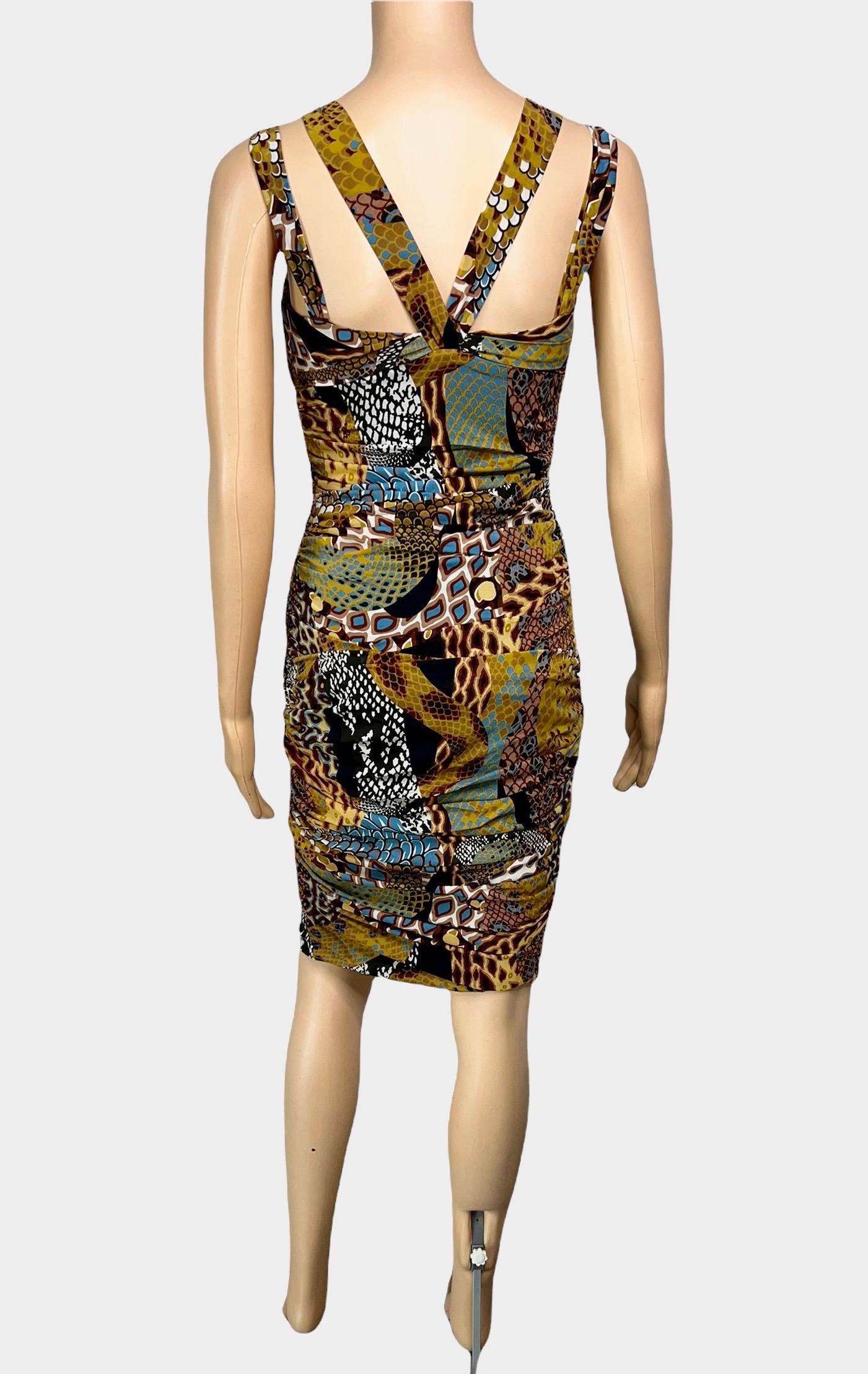 Versace F/W 2005 Runway Plunging Neckline Ruched Animal Print Dress For Sale 1