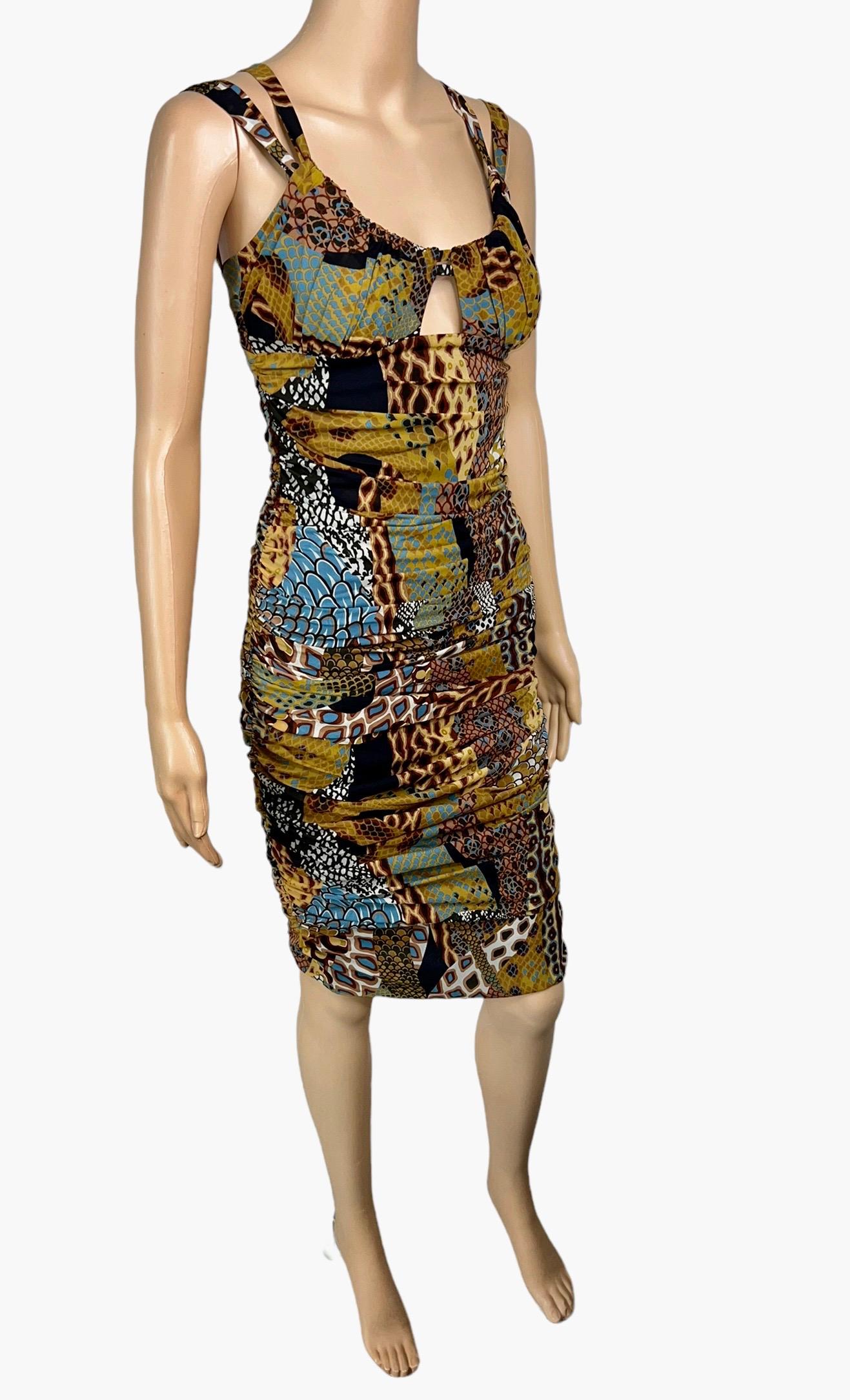 Versace F/W 2005 Runway Plunging Neckline Ruched Animal Print Dress For Sale 3