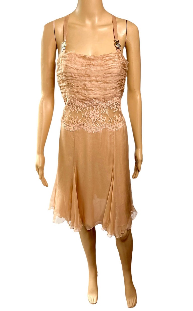 Brown Versace F/W 2005 Runway Sheer Lace Panel Dress For Sale
