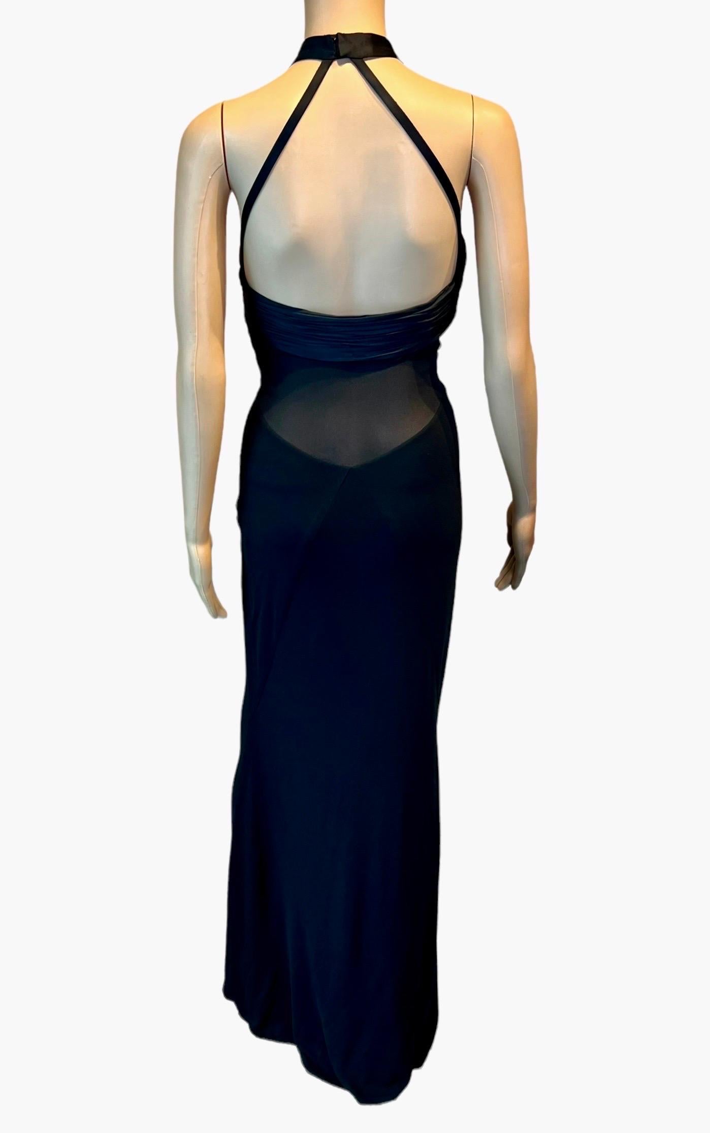 Versace F/W 2006 Halter Cutout Sheer Panels Bodycon Black Evening Dress Gown For Sale 2