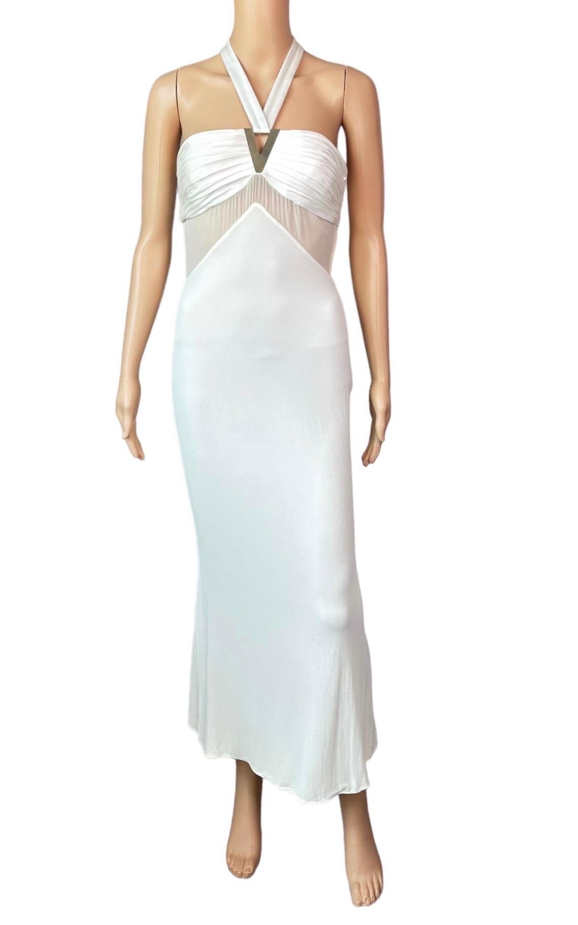 Versace F/W 2006 Halter Cutout Sheer Panels Bodycon Ivory Evening Dress Gown IT 44
