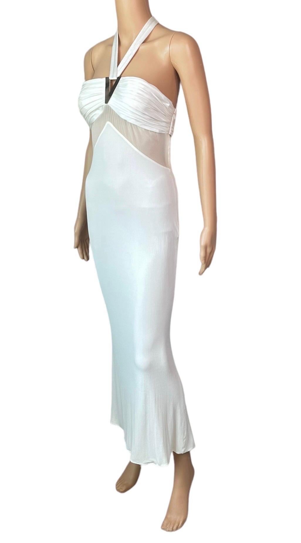 Gray Versace F/W 2006 Halter Cutout Sheer Panels Bodycon Ivory Evening Dress Gown For Sale