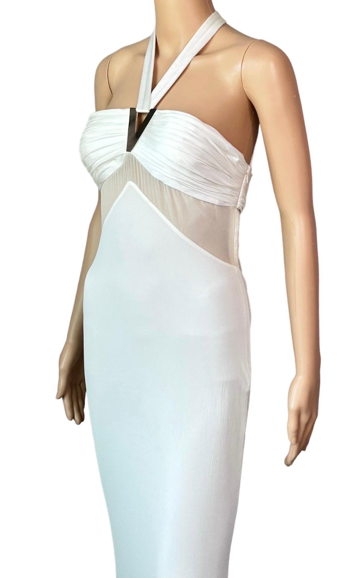 Versace F/W 2006 Halter Cutout Sheer Panels Bodycon Ivory Evening Dress Gown In Good Condition For Sale In Naples, FL