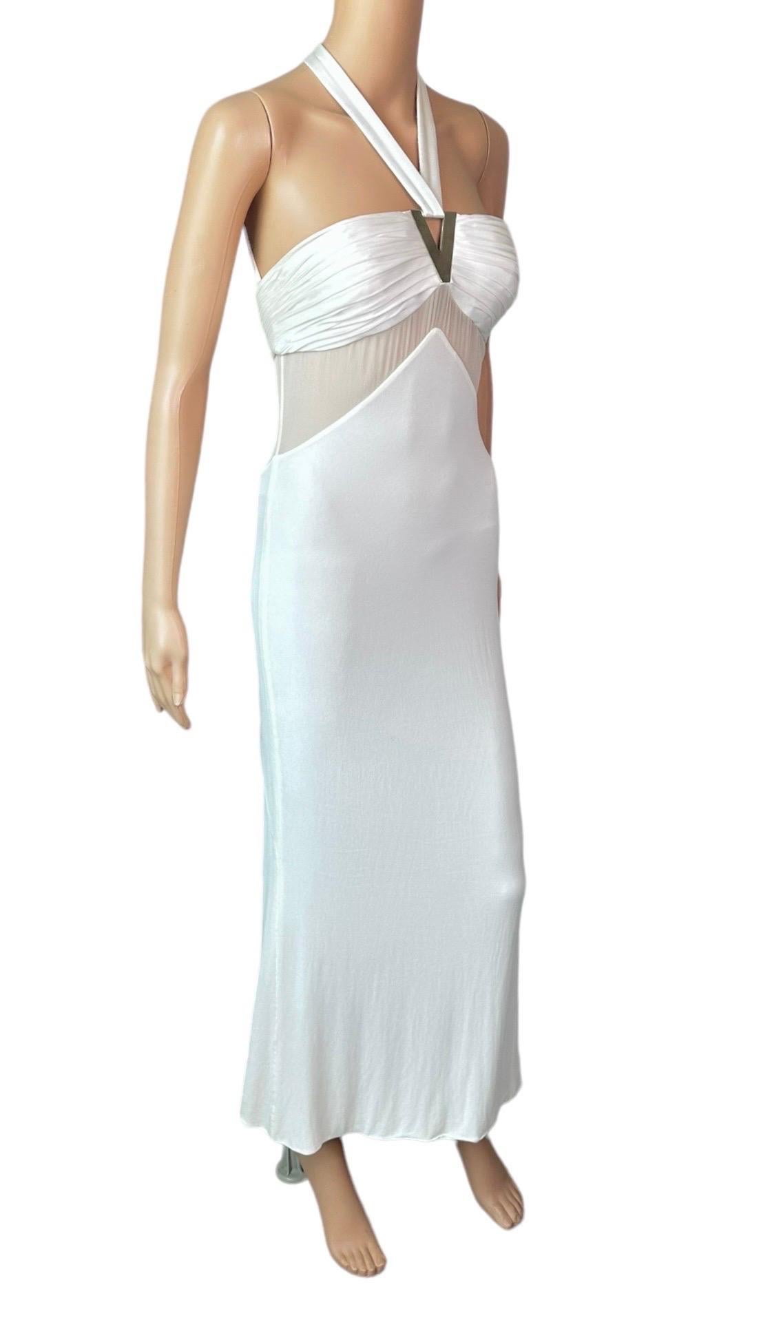 Versace F/W 2006 Halter Cutout Sheer Panels Bodycon Ivory Evening Dress Gown For Sale 1