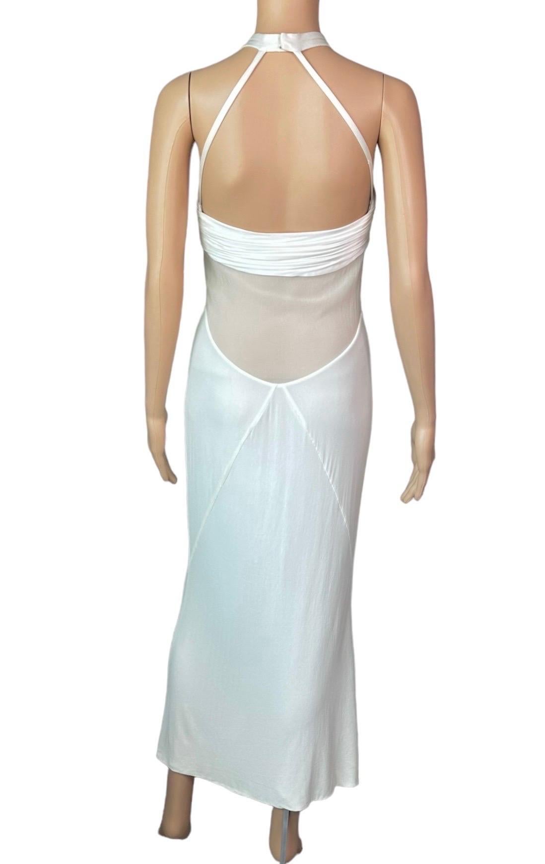 Versace F/W 2006 Halter Cutout Sheer Panels Bodycon Ivory Evening Dress Gown For Sale 2
