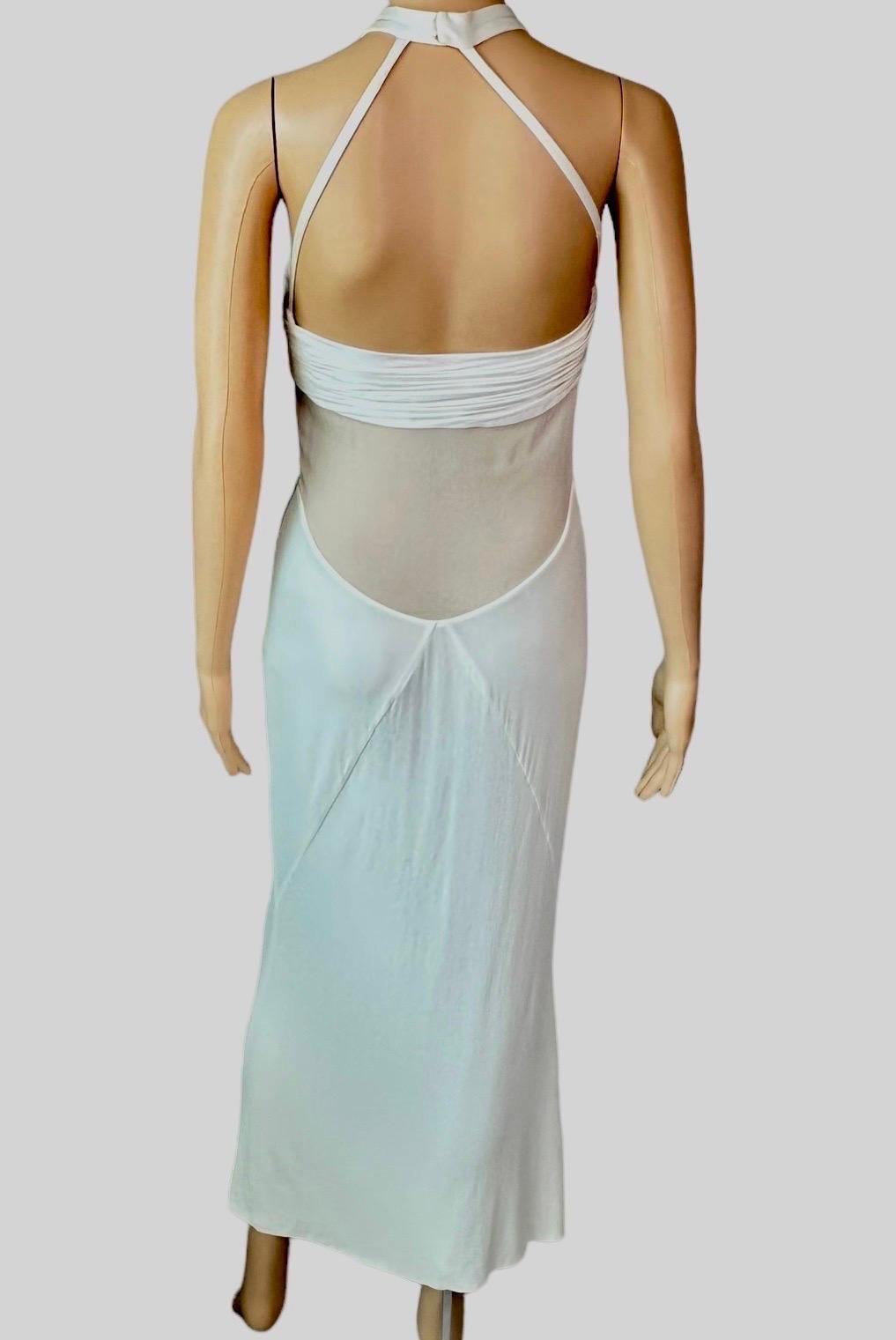 Versace F/W 2006 Halter Cutout Sheer Panels Bodycon Ivory Evening Dress Gown For Sale 3
