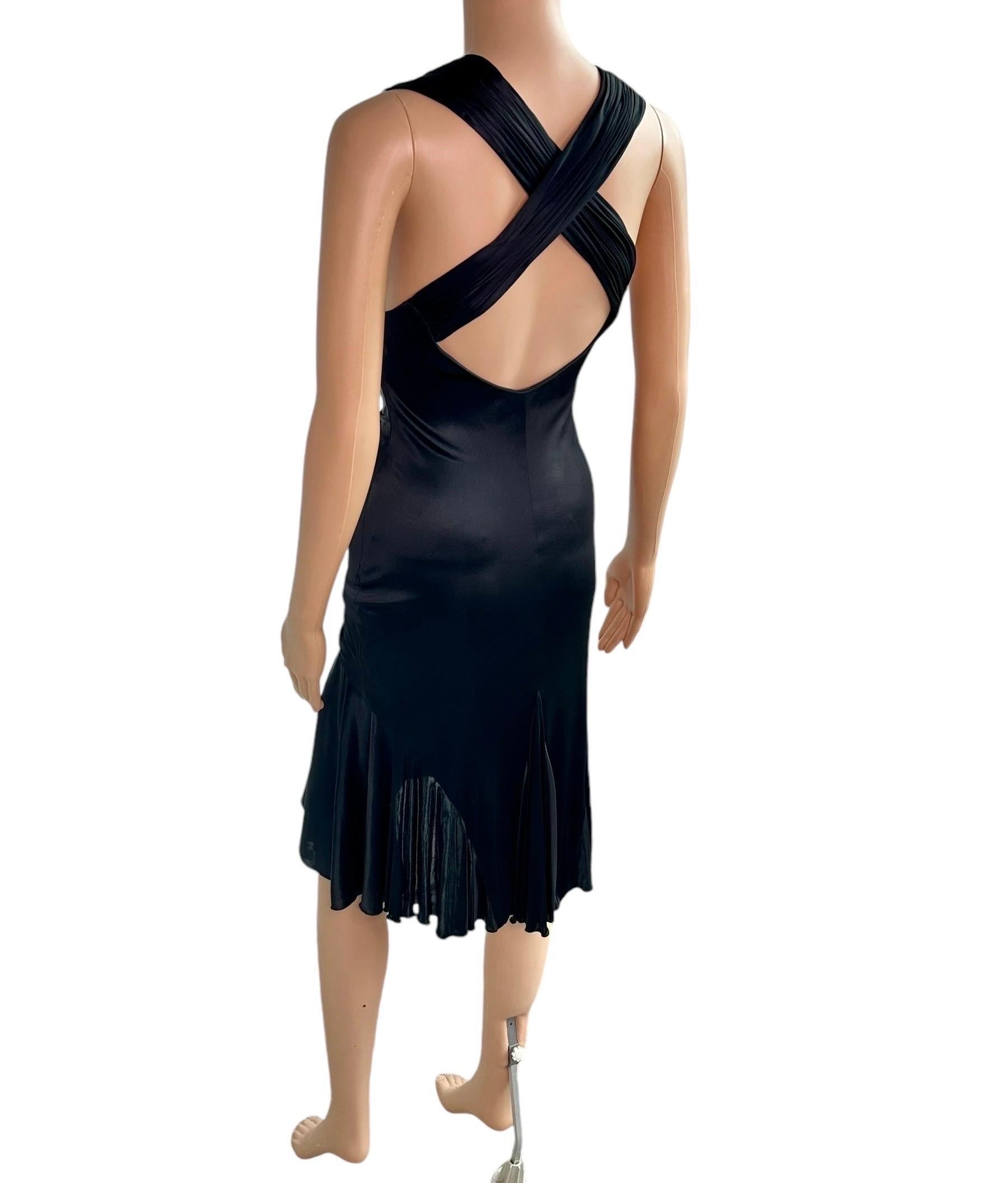 Versace F/W 2006 Plunging Ruched Ruffles Black Dress For Sale 6