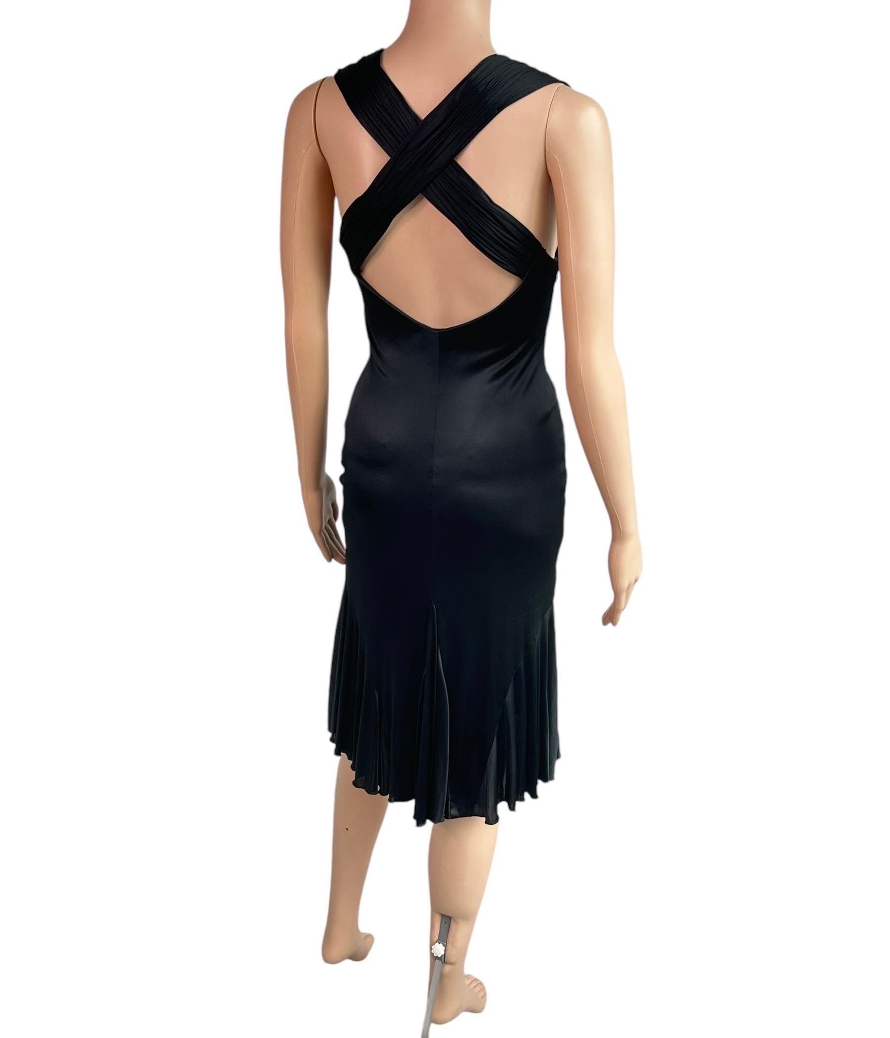 Versace F/W 2006 Plunging Ruched Ruffles Black Dress For Sale 11