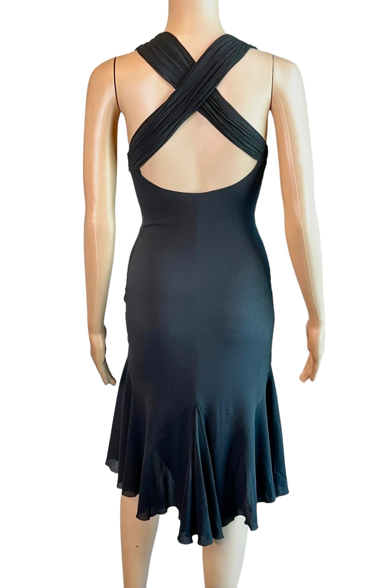 Versace F/W 2006 Plunging Ruched Ruffles Black Dress In Good Condition For Sale In Naples, FL