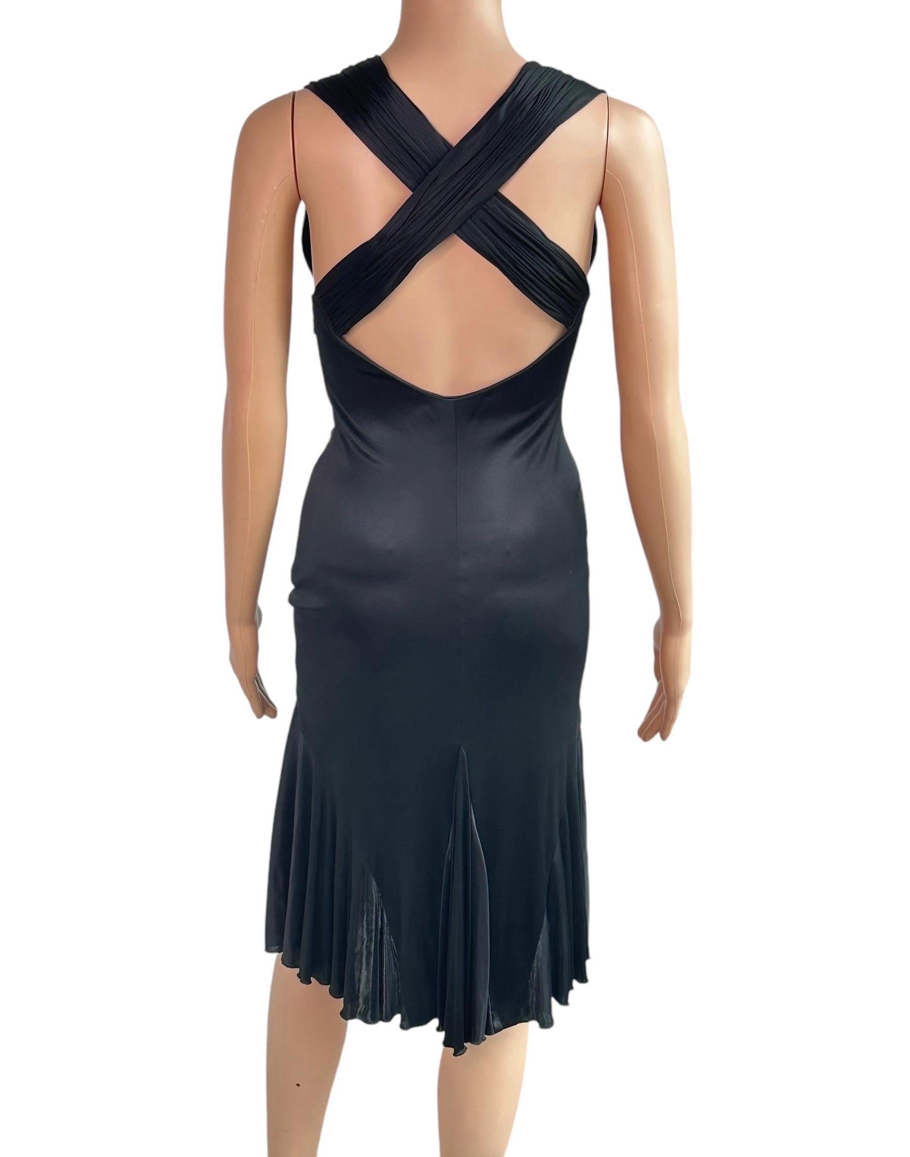 Versace F/W 2006 Plunging Ruched Ruffles Black Dress In Good Condition For Sale In Naples, FL