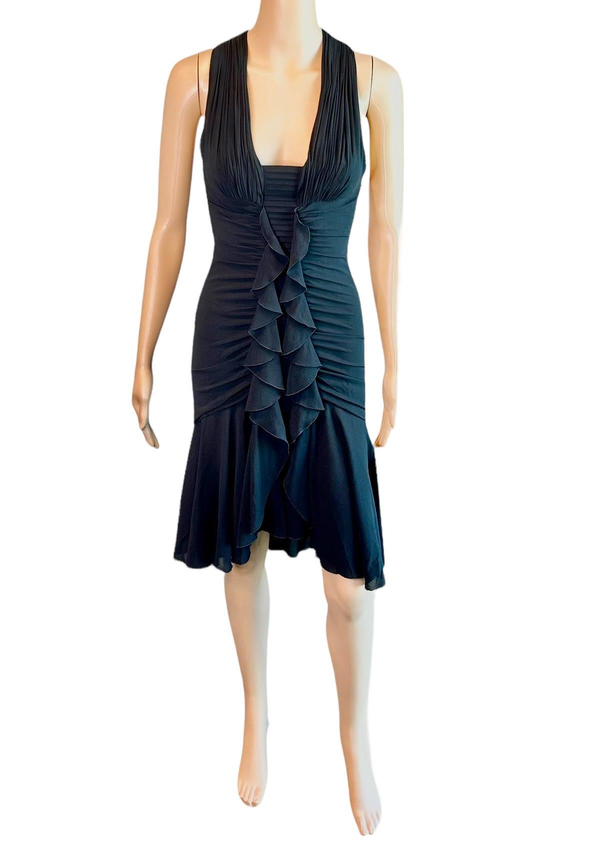 Versace F/W 2006 Plunging Ruched Ruffles Black Dress For Sale 2