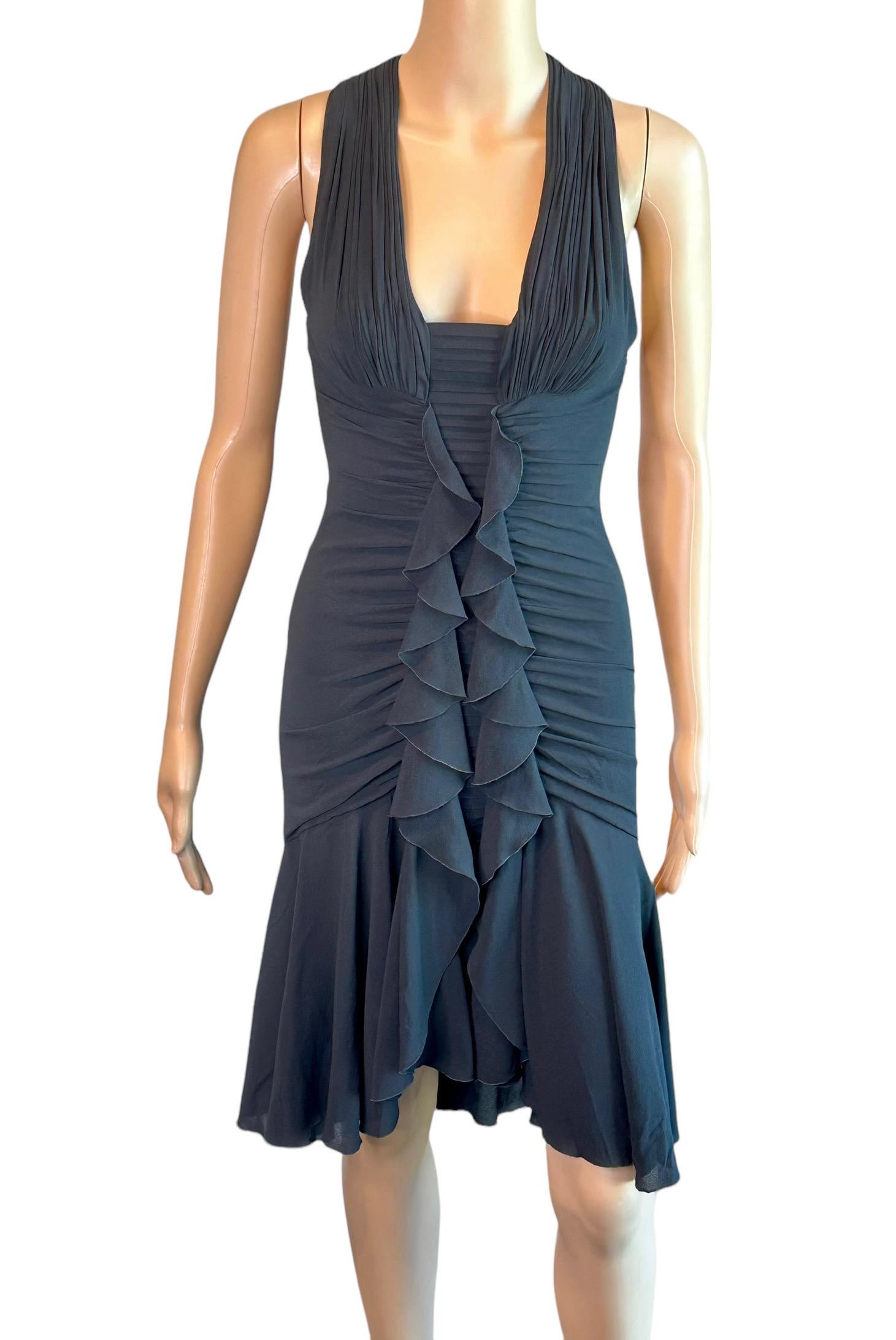 Versace F/W 2006 Plunging Ruched Ruffles Black Dress For Sale 3