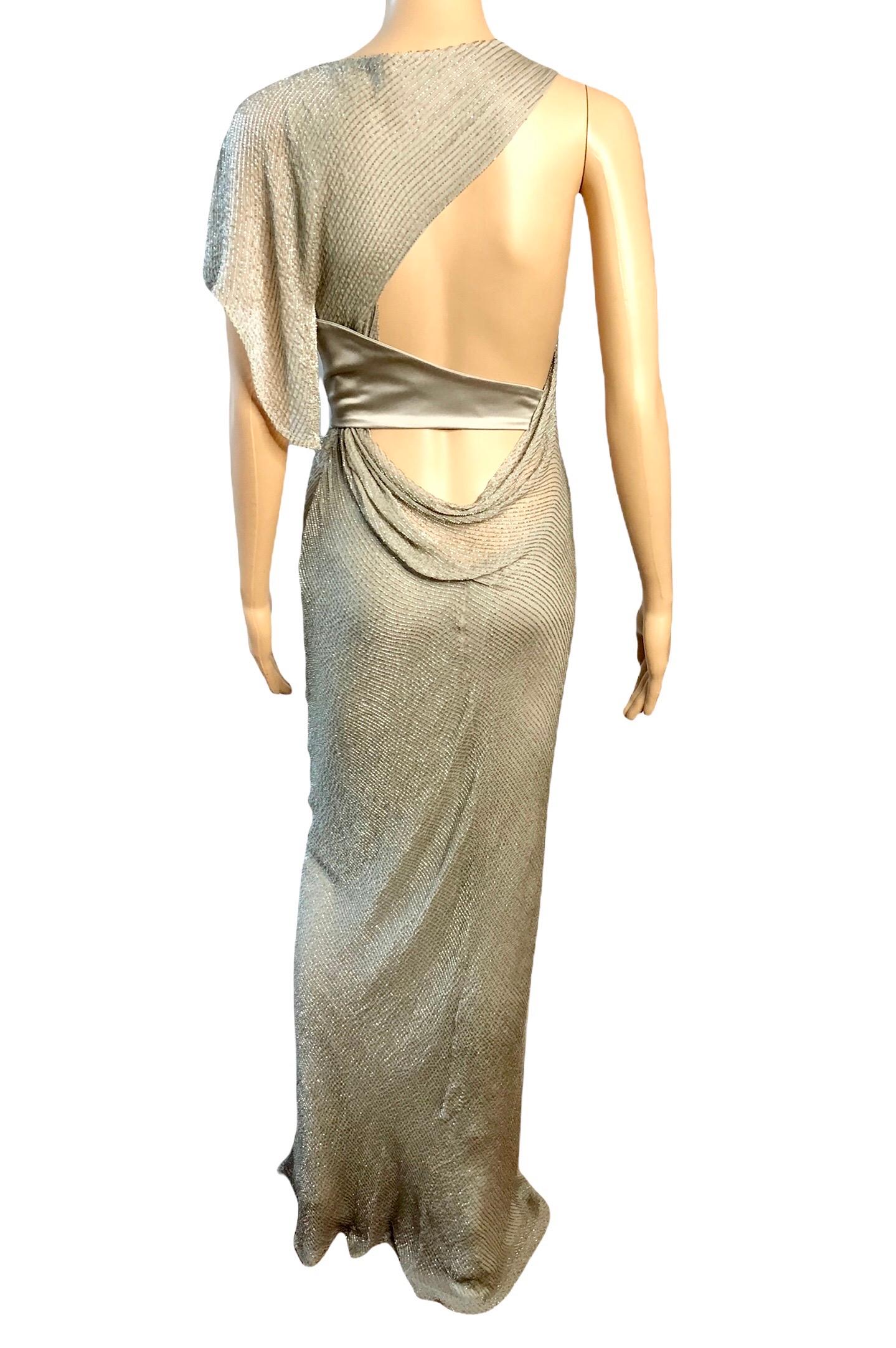 Women's Versace F/W 2009 Runway Embellished Cutout Belted Silk Evening Dress Gown 