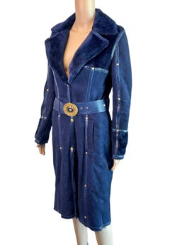 Versace F/W 2011 Shearling Leather Medusa Logo Belted Knee-Length Jacket Coat