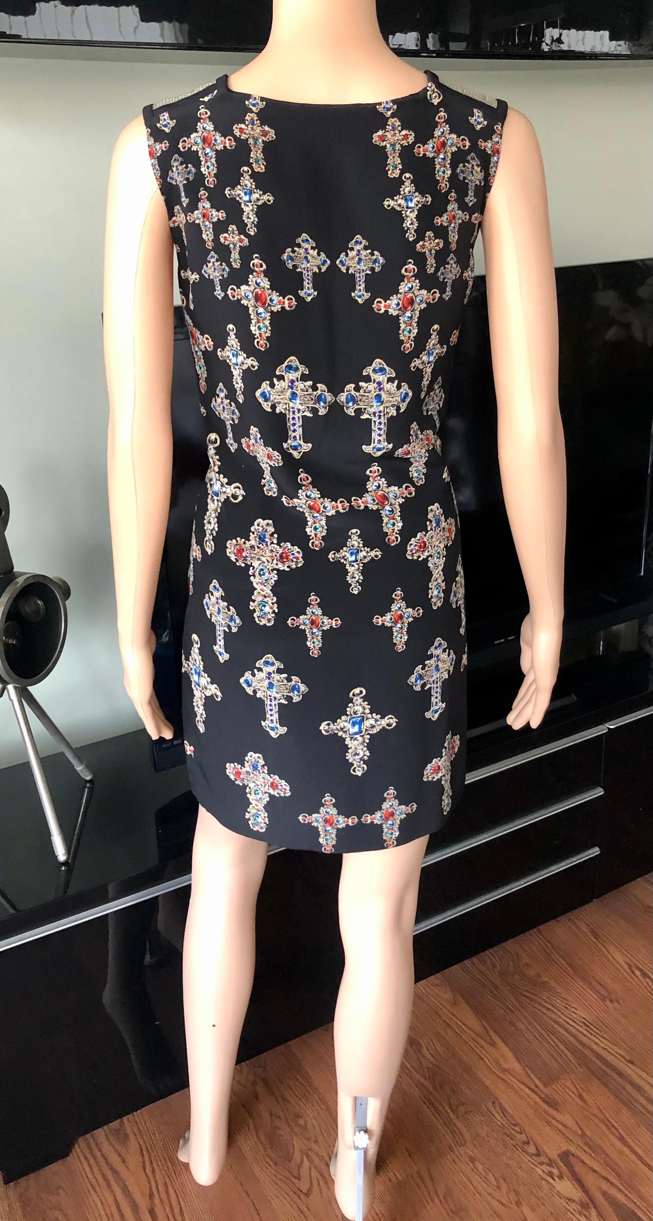 Versace F/W 2012 Runway Gothic Cross Print Metal Mesh Mini Dress  In Excellent Condition In Naples, FL