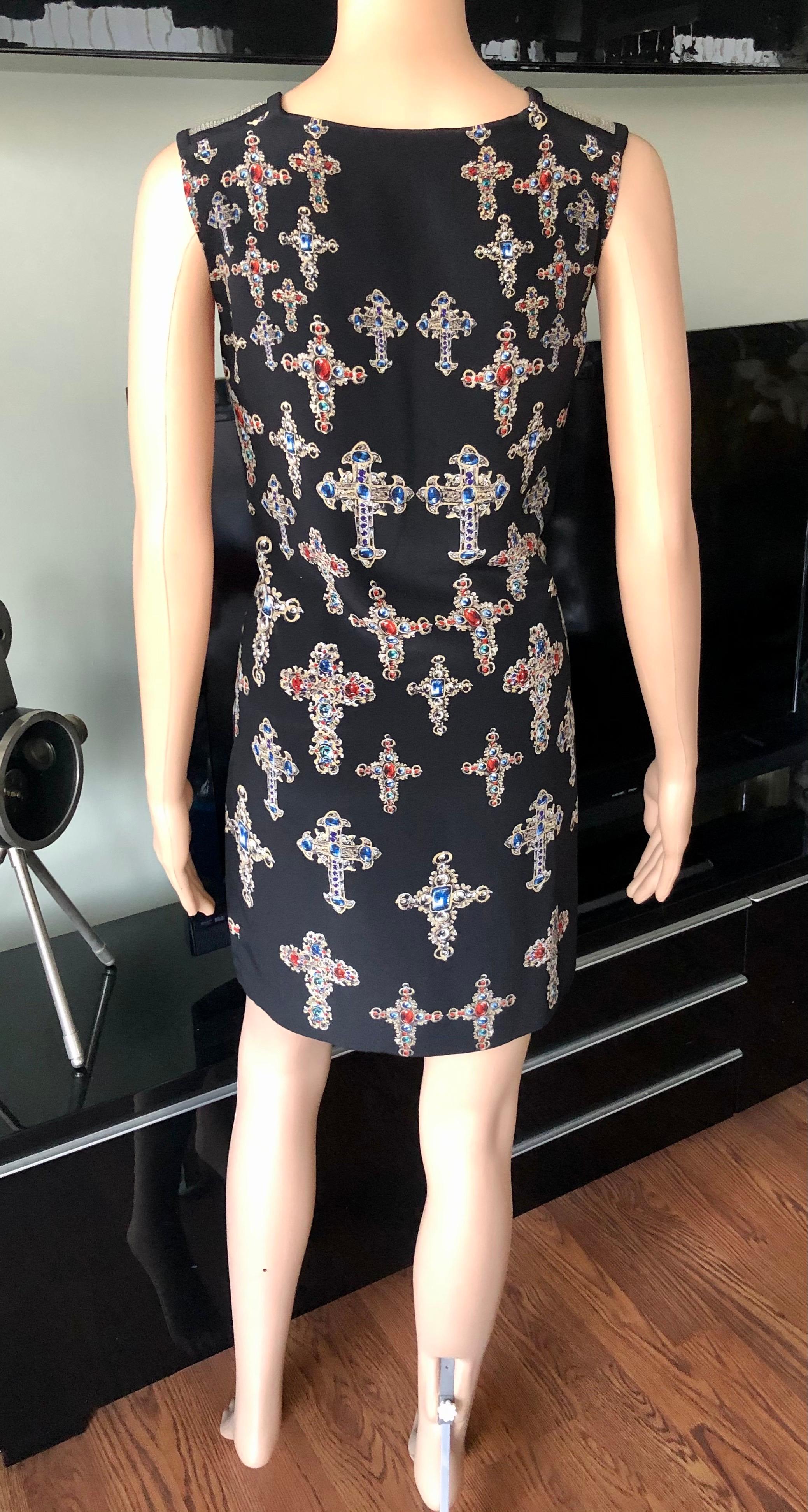 Versace F/W 2012 Runway Gothic Cross Print Metal Mesh Mini Dress In Excellent Condition In Naples, FL