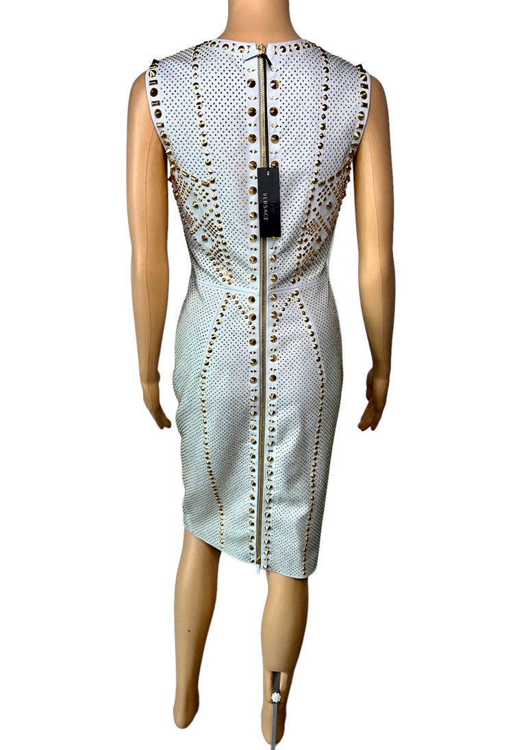 Versace S/S 2012 Runway Unworn Embellished Gold Studded Leather Dress For  Sale at 1stDibs | versace runway dress