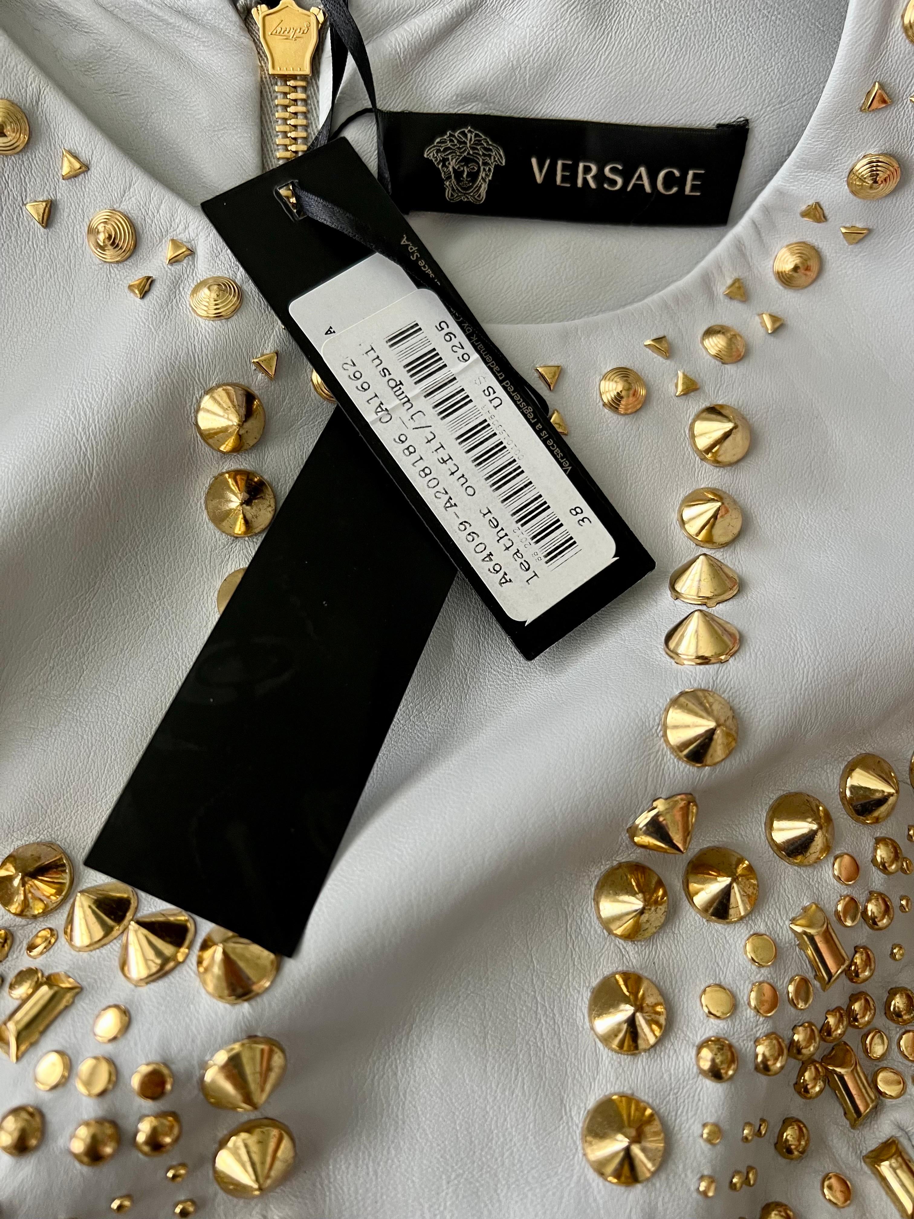 Versace S/S 2012 Runway Unworn Embellished Gold Studded Leather Dress  For Sale 9