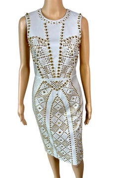Versace S/S 2012 Runway Unworn Embellished Gold Studded Leather Dress
