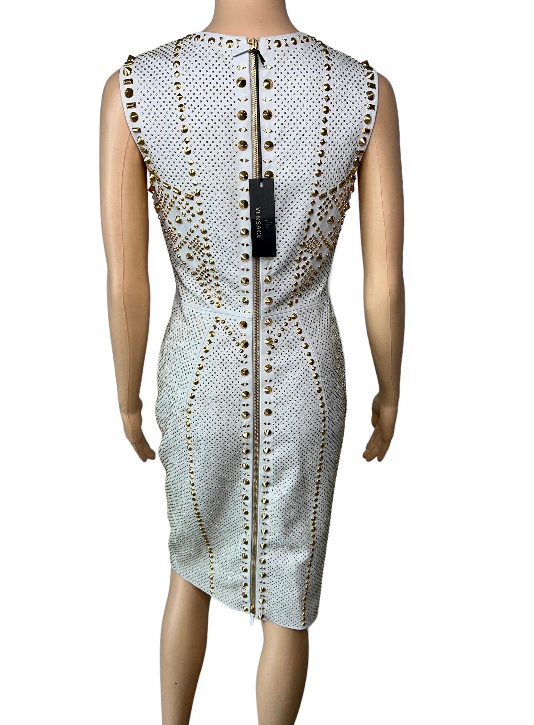 Versace S/S 2012 Runway Unworn Embellished Gold Studded Leather Dress  In Excellent Condition For Sale In Naples, FL
