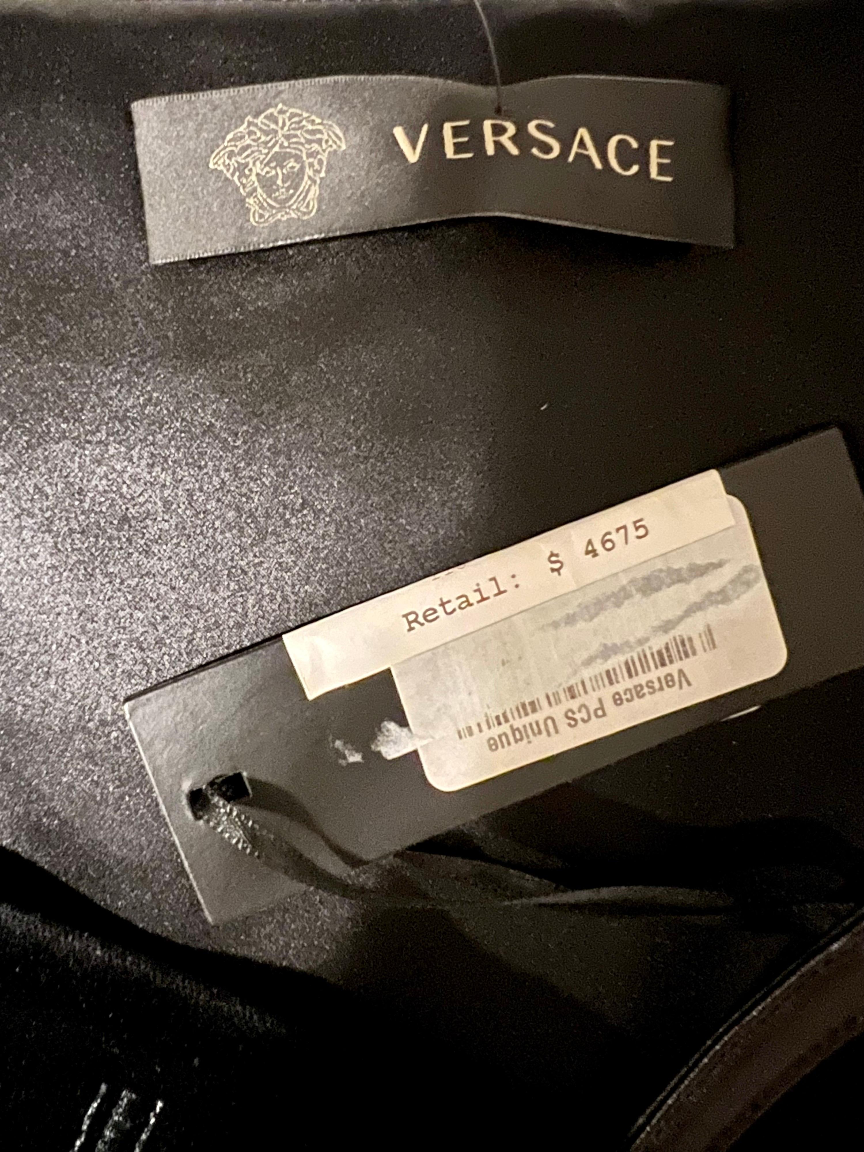 Versace F/W 2012 Runway Unworn Gothic Cross Embroidered Leather Velvet Dress  For Sale 2