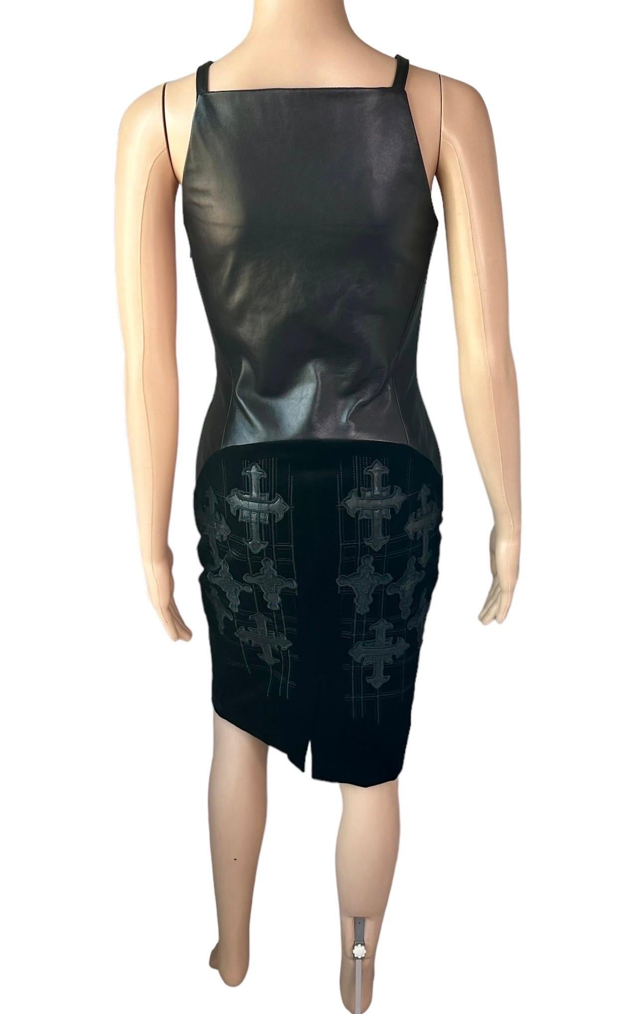 Versace F/W 2012 Runway Unworn Gothic Cross Embroidered Leather Velvet Dress 6