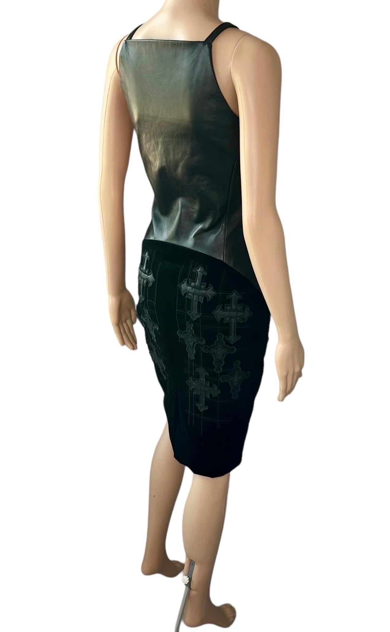 Versace F/W 2012 Runway Unworn Gothic Cross Embroidered Leather Velvet Dress 7