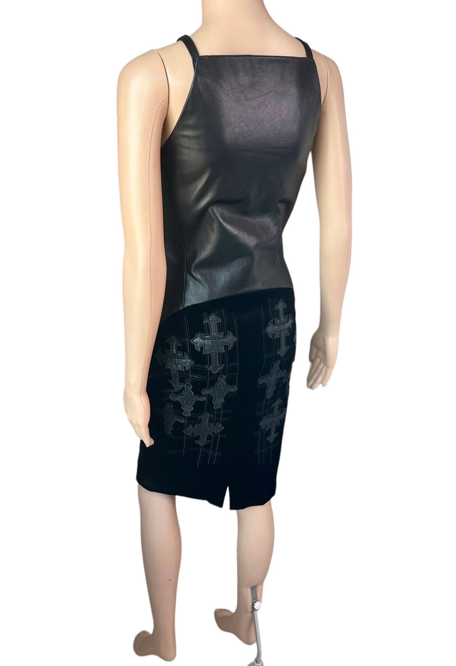 Versace F/W 2012 Runway Unworn Gothic Cross Embroidered Leather Velvet Dress 8